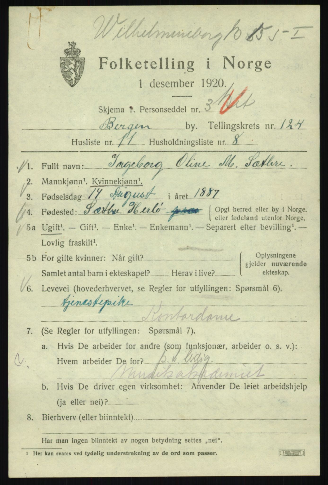 SAB, Folketelling 1920 for 1301 Bergen kjøpstad, 1920, s. 209764