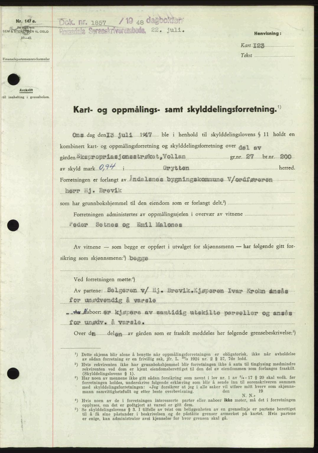 Romsdal sorenskriveri, SAT/A-4149/1/2/2C: Pantebok nr. A26, 1948-1948, Dagboknr: 1857/1948