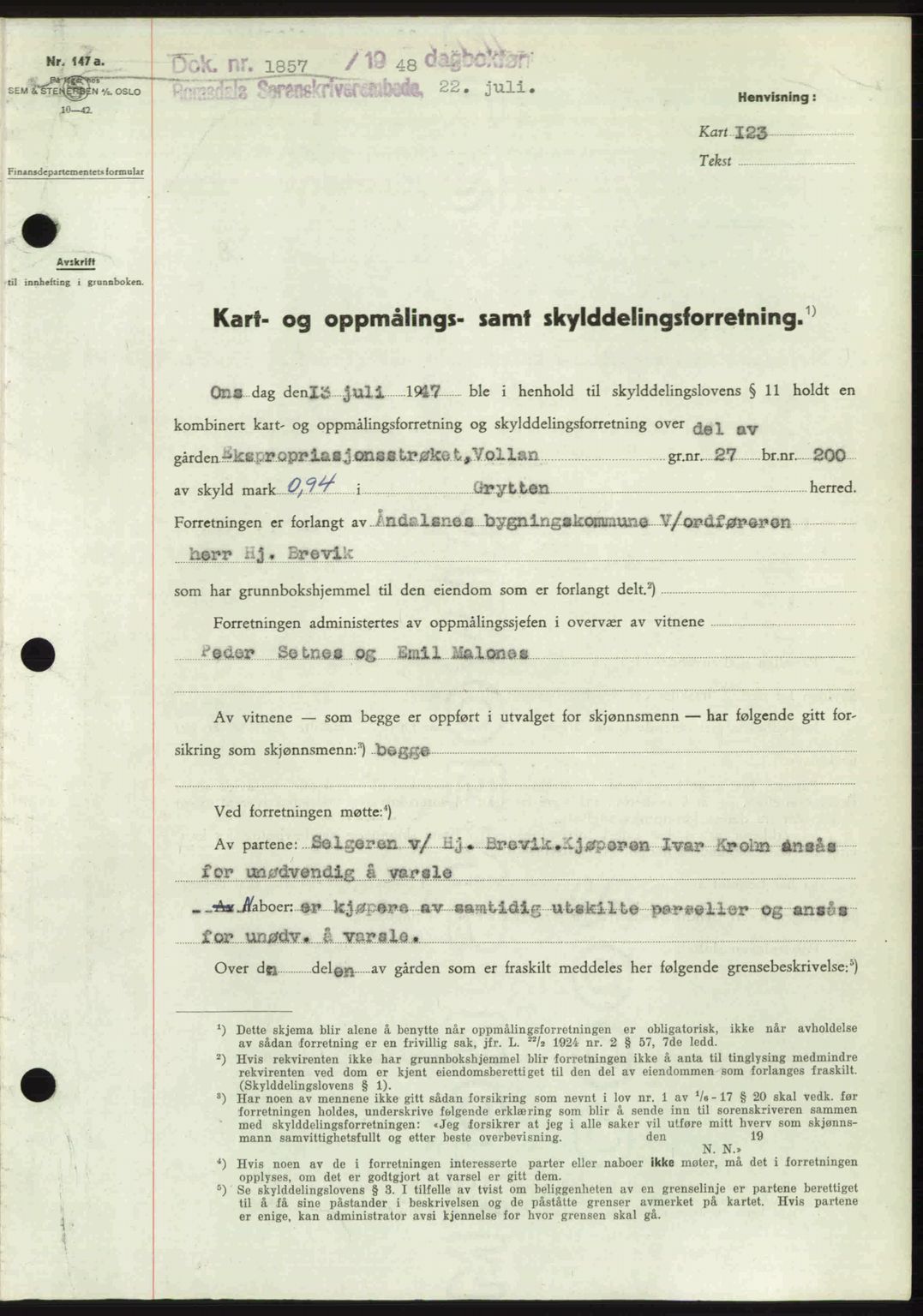 Romsdal sorenskriveri, AV/SAT-A-4149/1/2/2C: Pantebok nr. A26, 1948-1948, Dagboknr: 1857/1948