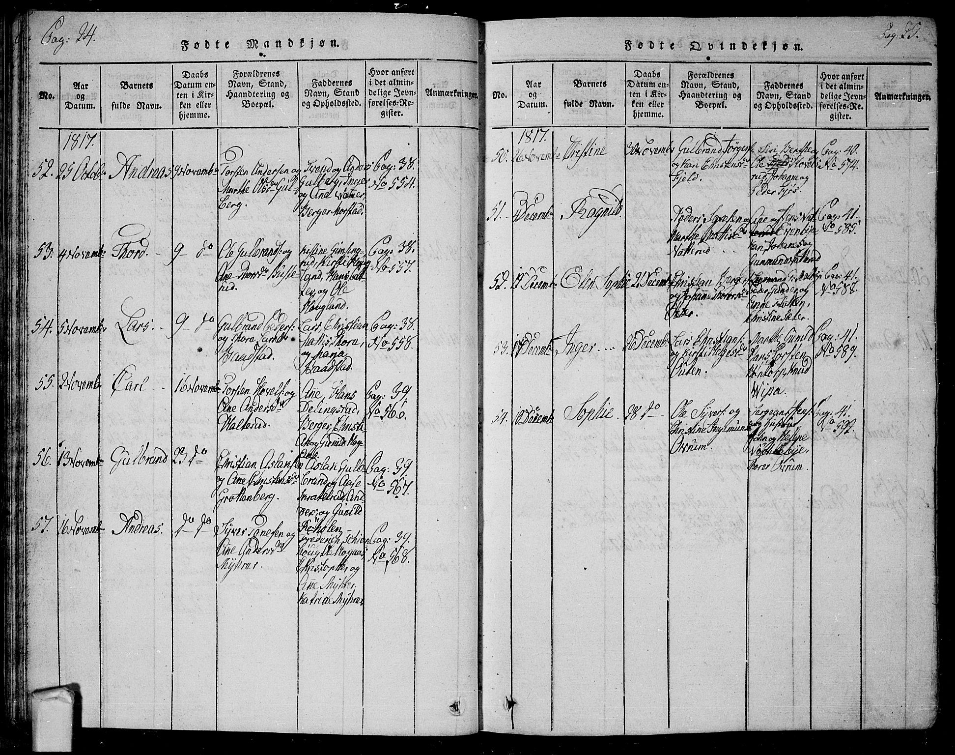 Trøgstad prestekontor Kirkebøker, SAO/A-10925/G/Ga/L0001: Klokkerbok nr. I 1, 1815-1831, s. 24b-25a