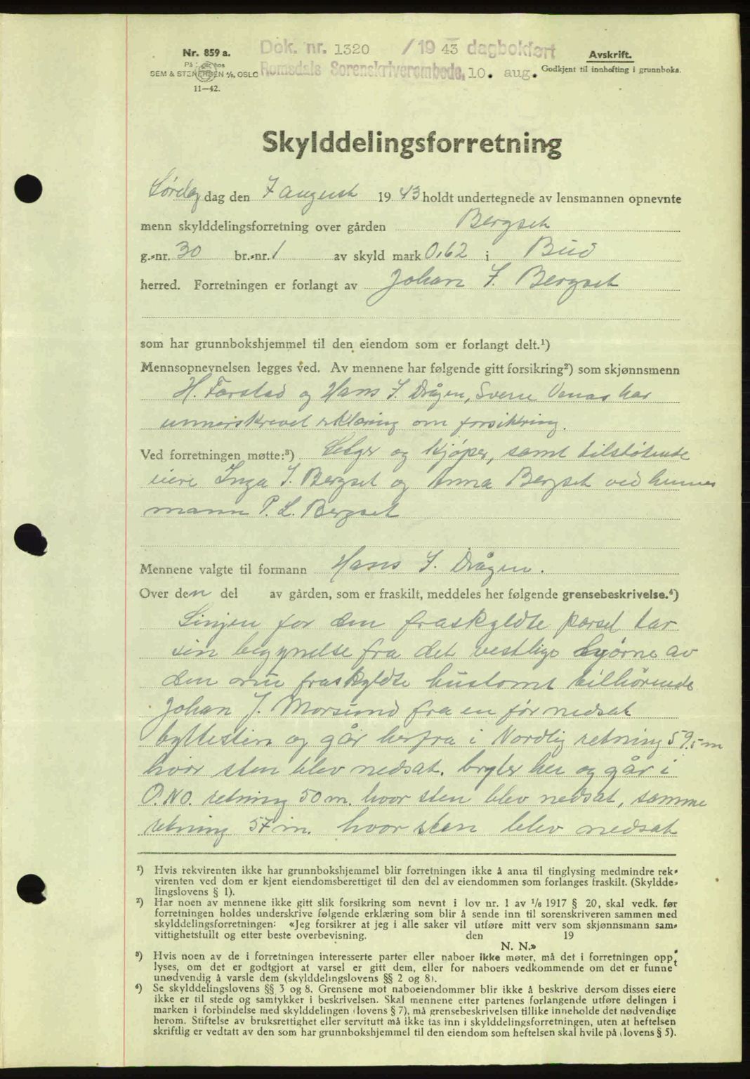 Romsdal sorenskriveri, SAT/A-4149/1/2/2C: Pantebok nr. A14, 1943-1943, Dagboknr: 1320/1943