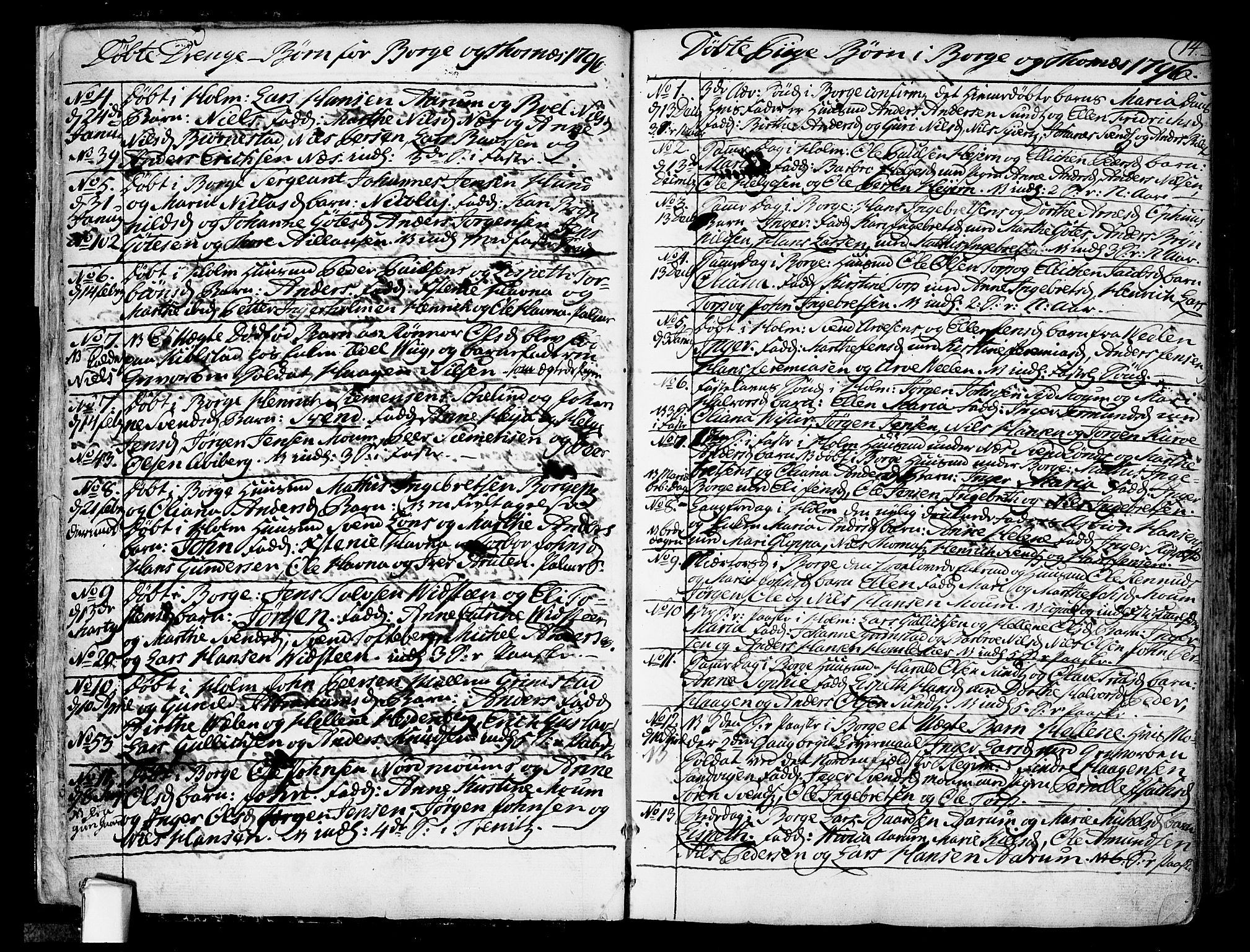 Borge prestekontor Kirkebøker, SAO/A-10903/F/Fa/L0002: Ministerialbok nr. I 2, 1791-1817, s. 14