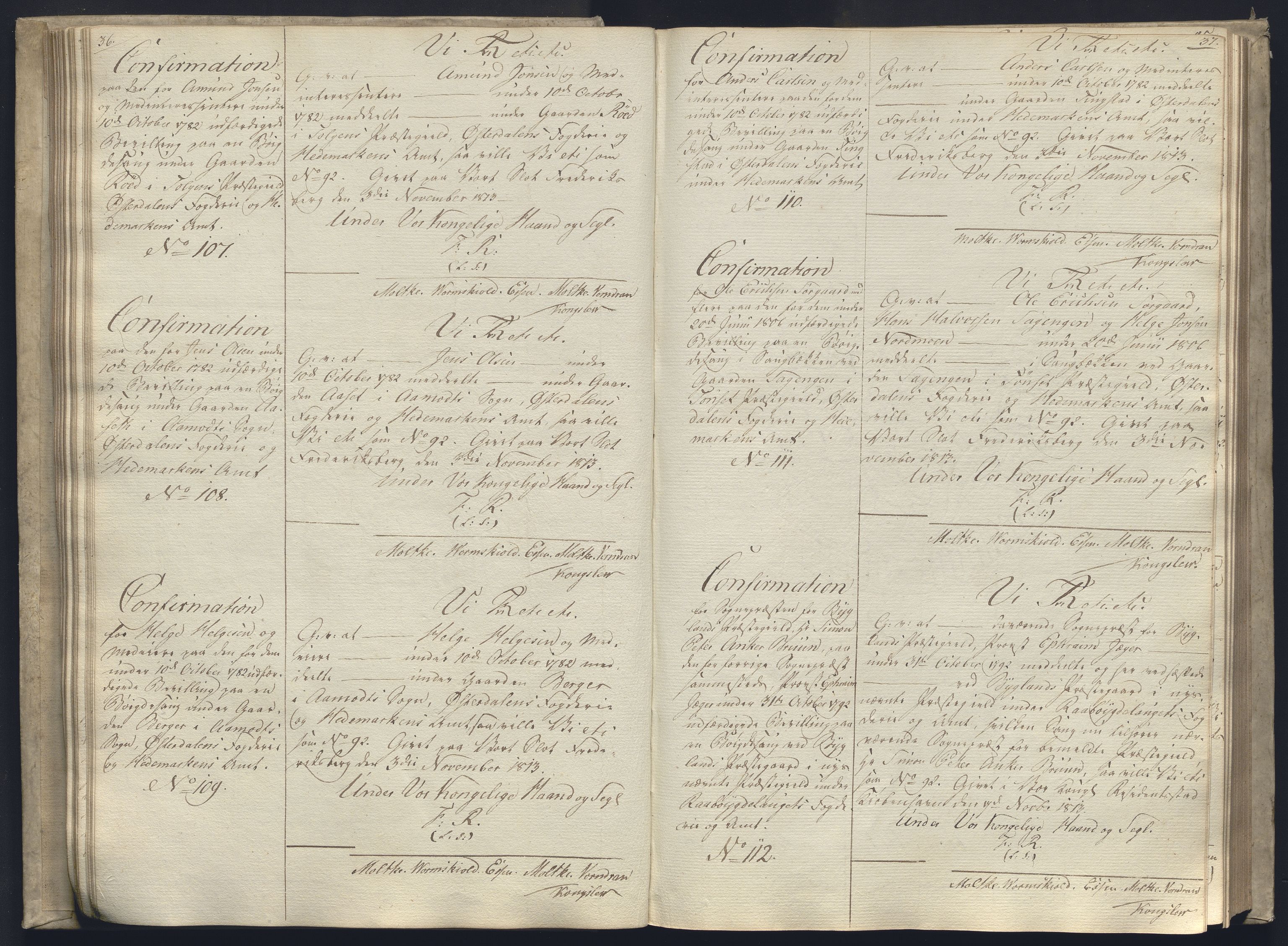 Rentekammeret, Kammerkanselliet, AV/RA-EA-3111/G/Gg/Ggc/Ggca/L0003: Norsk konfirmasjonsekspedisjonsprotokoll, 1813, s. 36-37