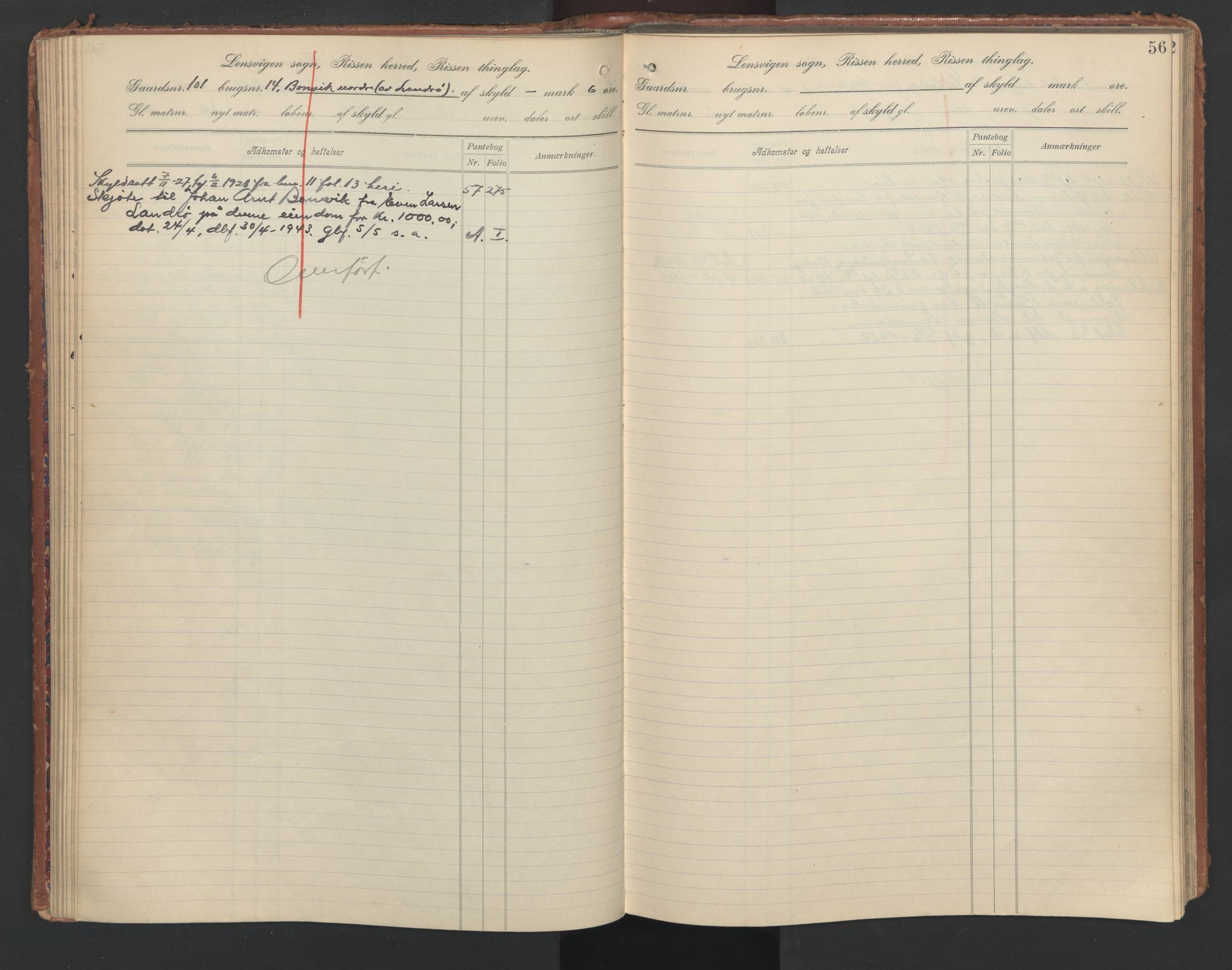 Fosen sorenskriveri, AV/SAT-A-1107/1/2/2A/L0038: Panteregister nr. 38, s. 56