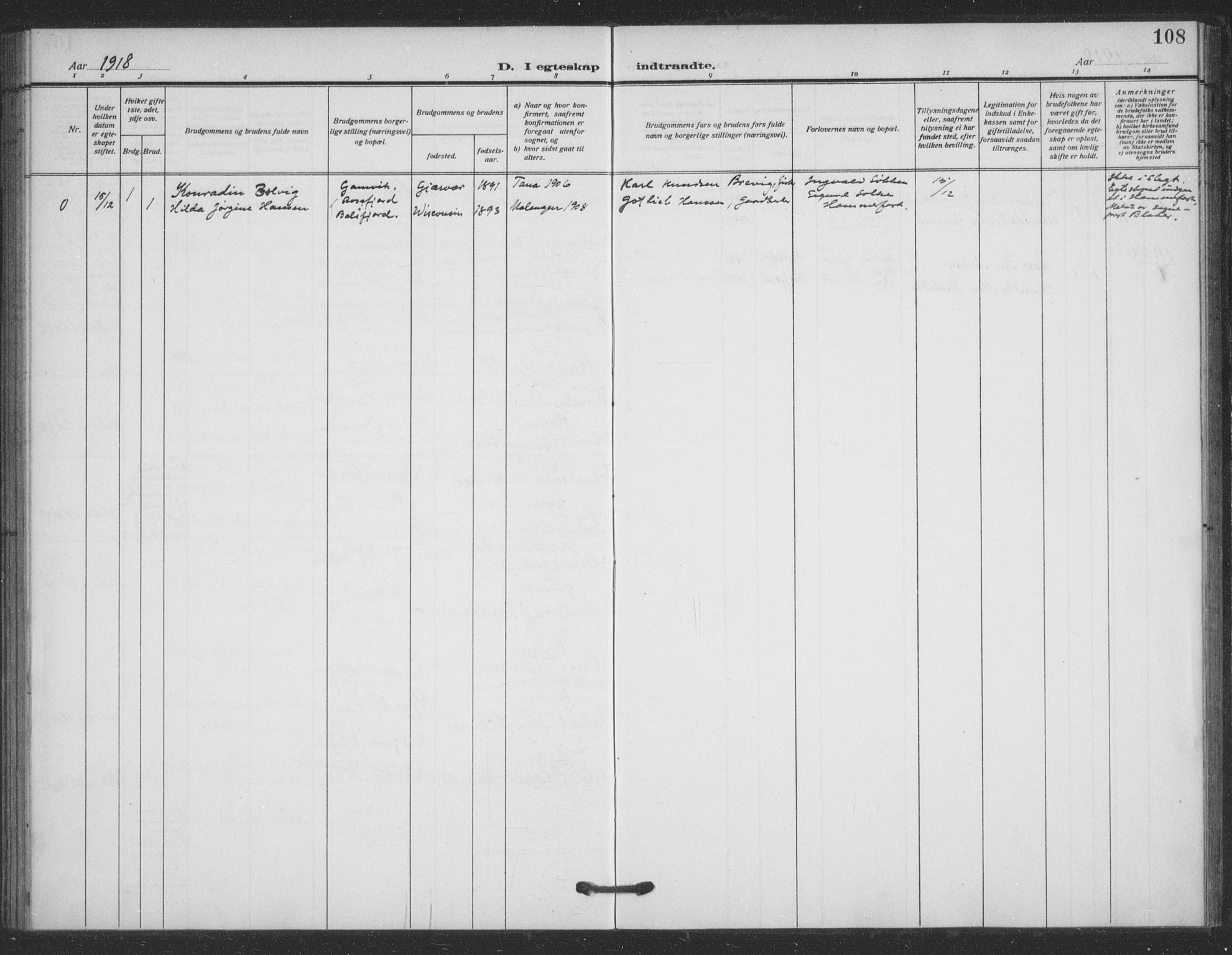 Tana sokneprestkontor, SATØ/S-1334/H/Ha/L0008kirke: Ministerialbok nr. 8, 1908-1920, s. 108