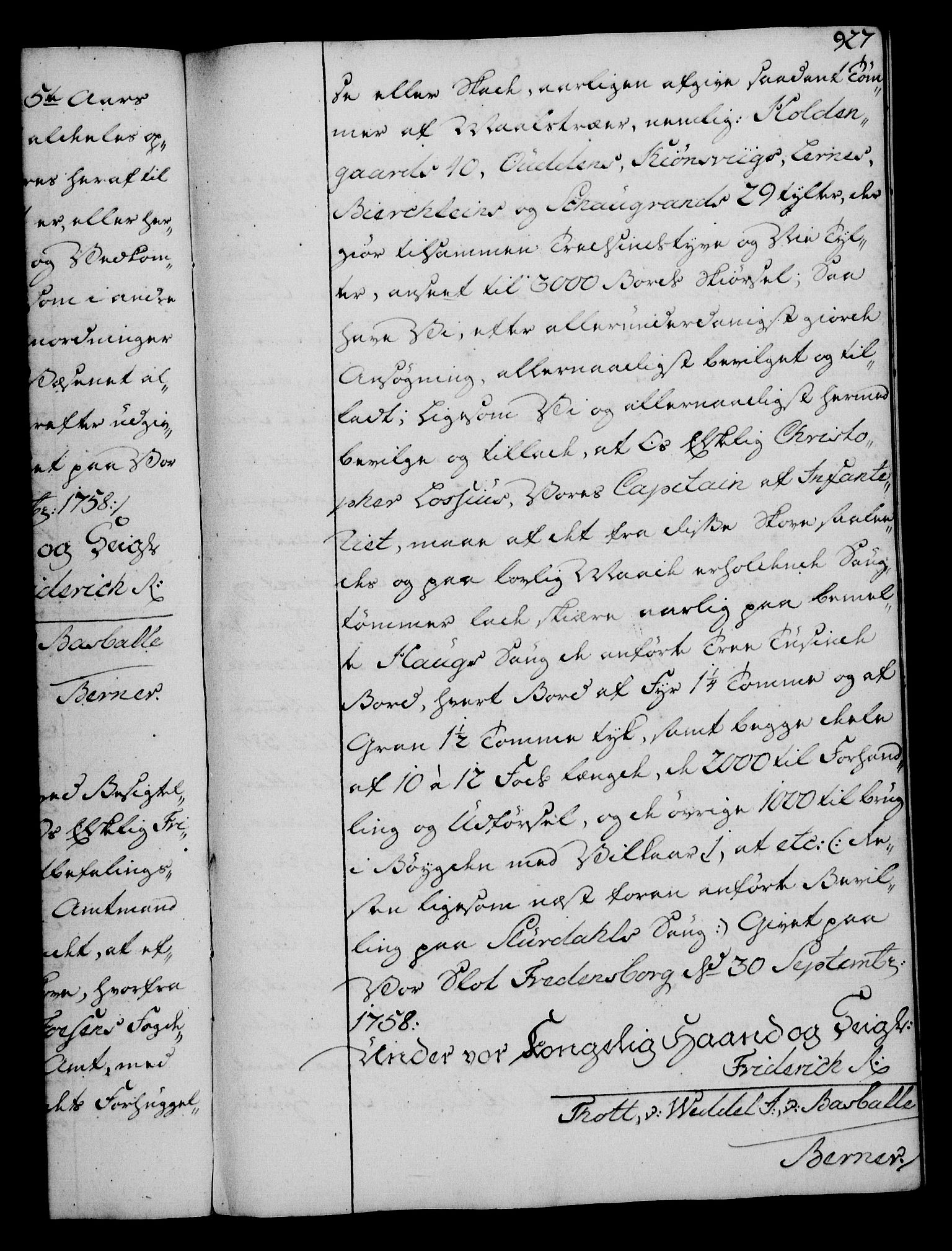 Rentekammeret, Kammerkanselliet, RA/EA-3111/G/Gg/Gga/L0006: Norsk ekspedisjonsprotokoll med register (merket RK 53.6), 1749-1759, s. 927