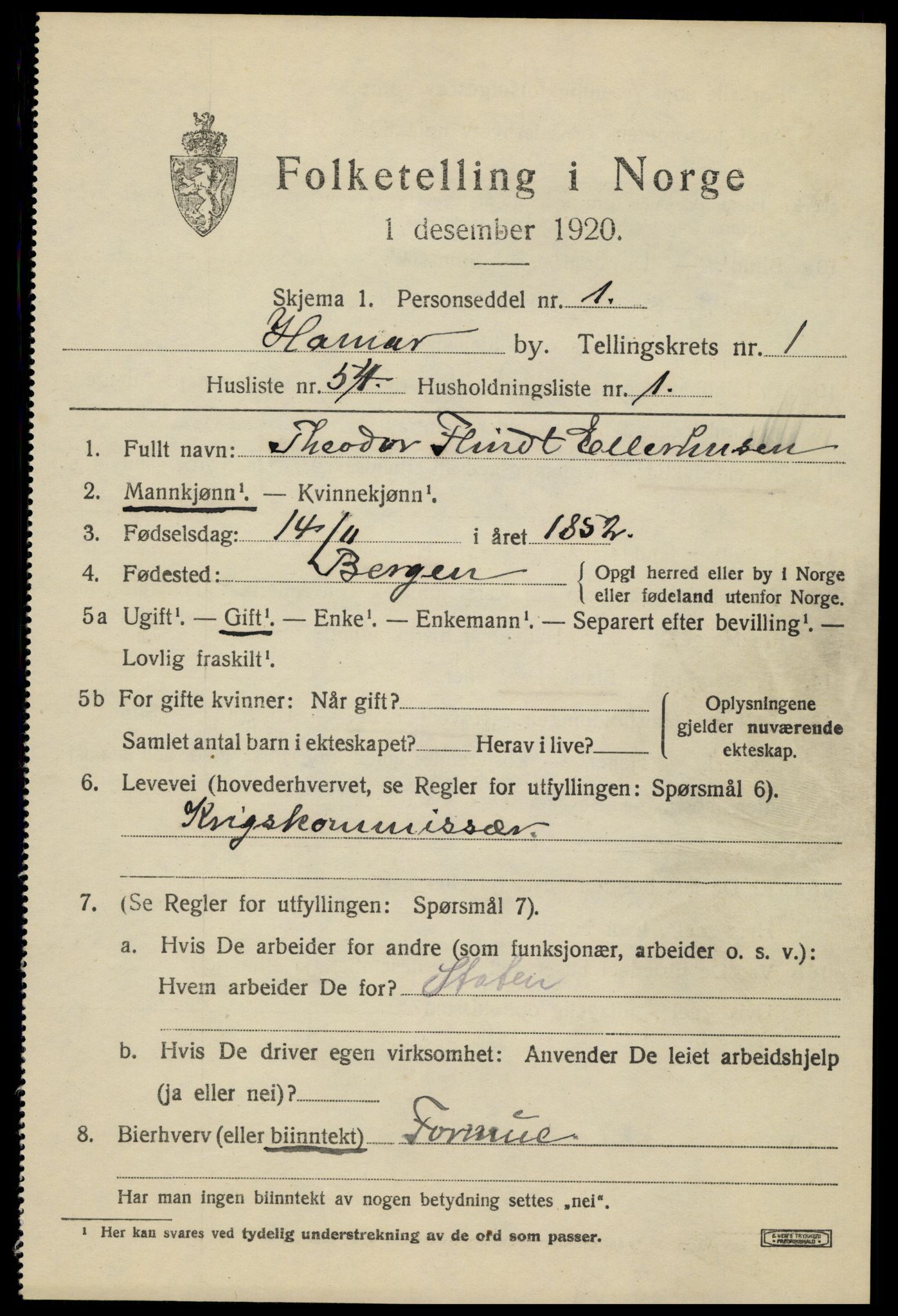 SAH, Folketelling 1920 for 0401 Hamar kjøpstad, 1920, s. 5445