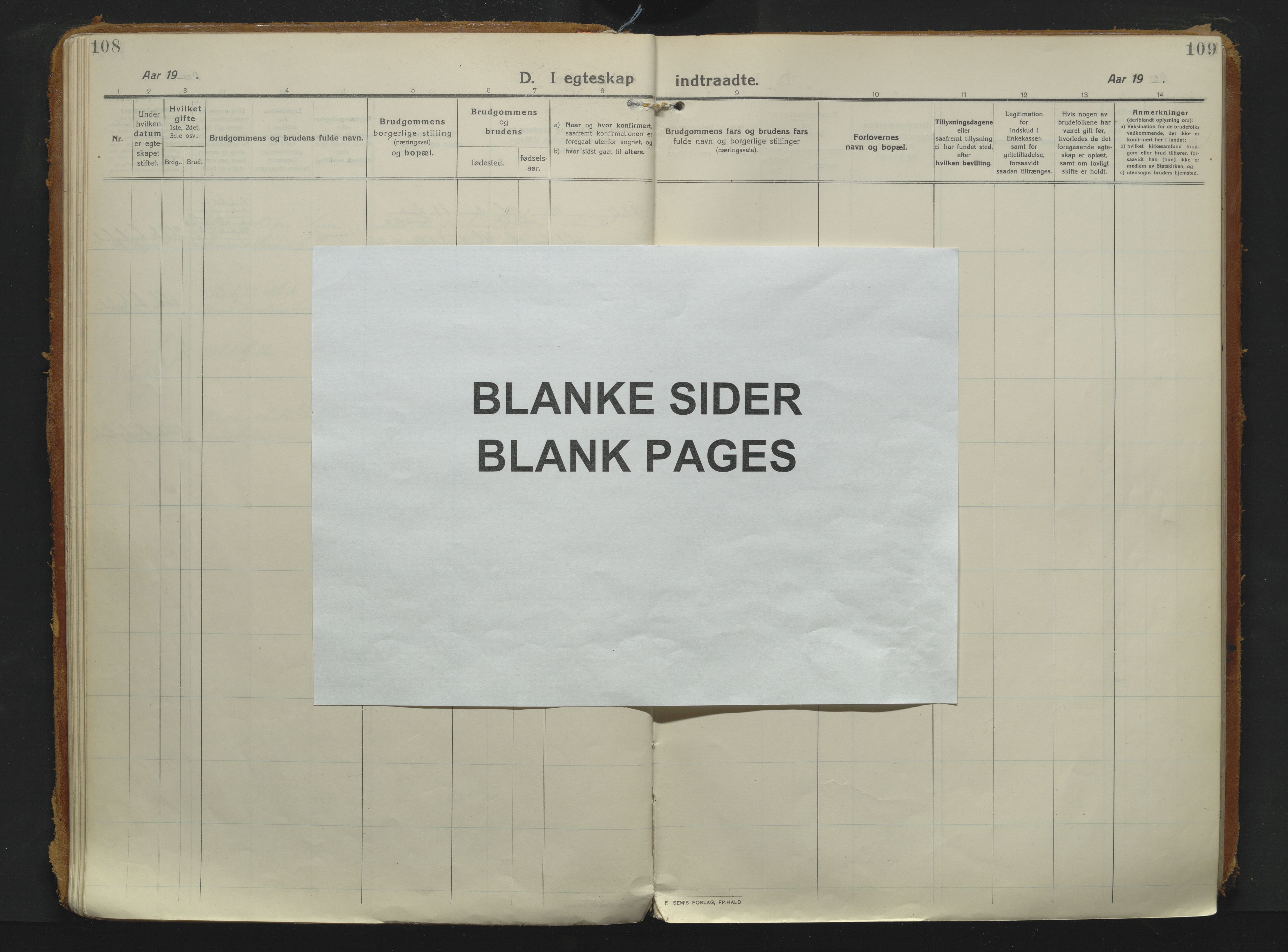 Sandefjord kirkebøker, AV/SAKO-A-315/F/Fa/L0008: Ministerialbok nr. 8, 1916-1926, s. 108-109