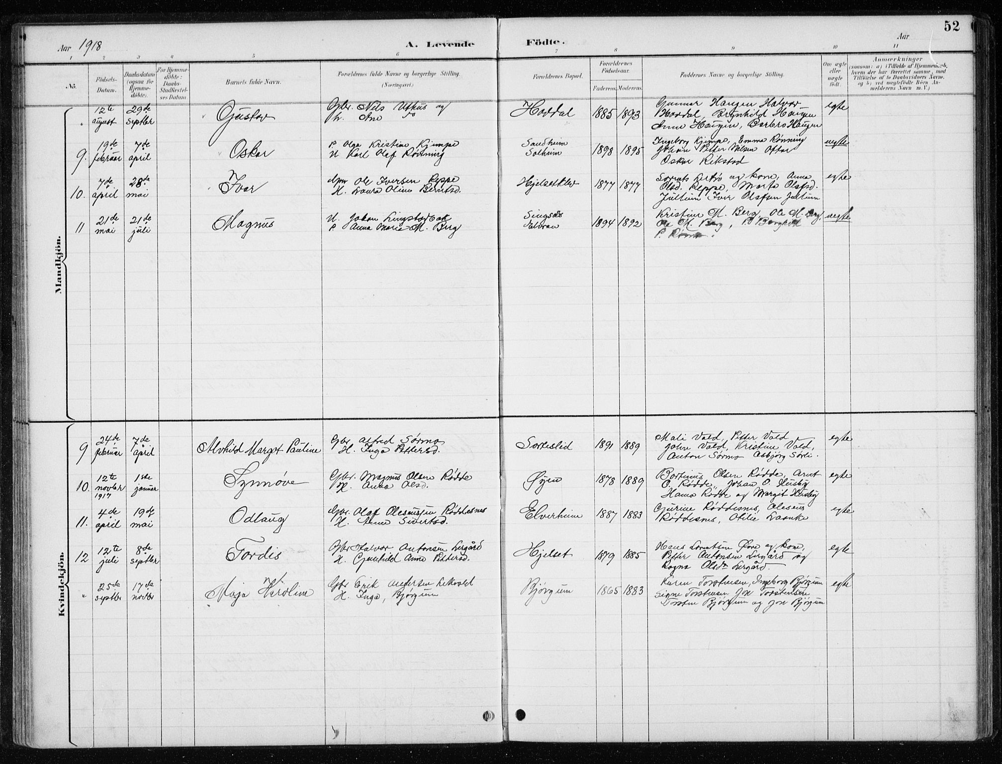 Ministerialprotokoller, klokkerbøker og fødselsregistre - Nord-Trøndelag, SAT/A-1458/710/L0096: Klokkerbok nr. 710C01, 1892-1925, s. 52
