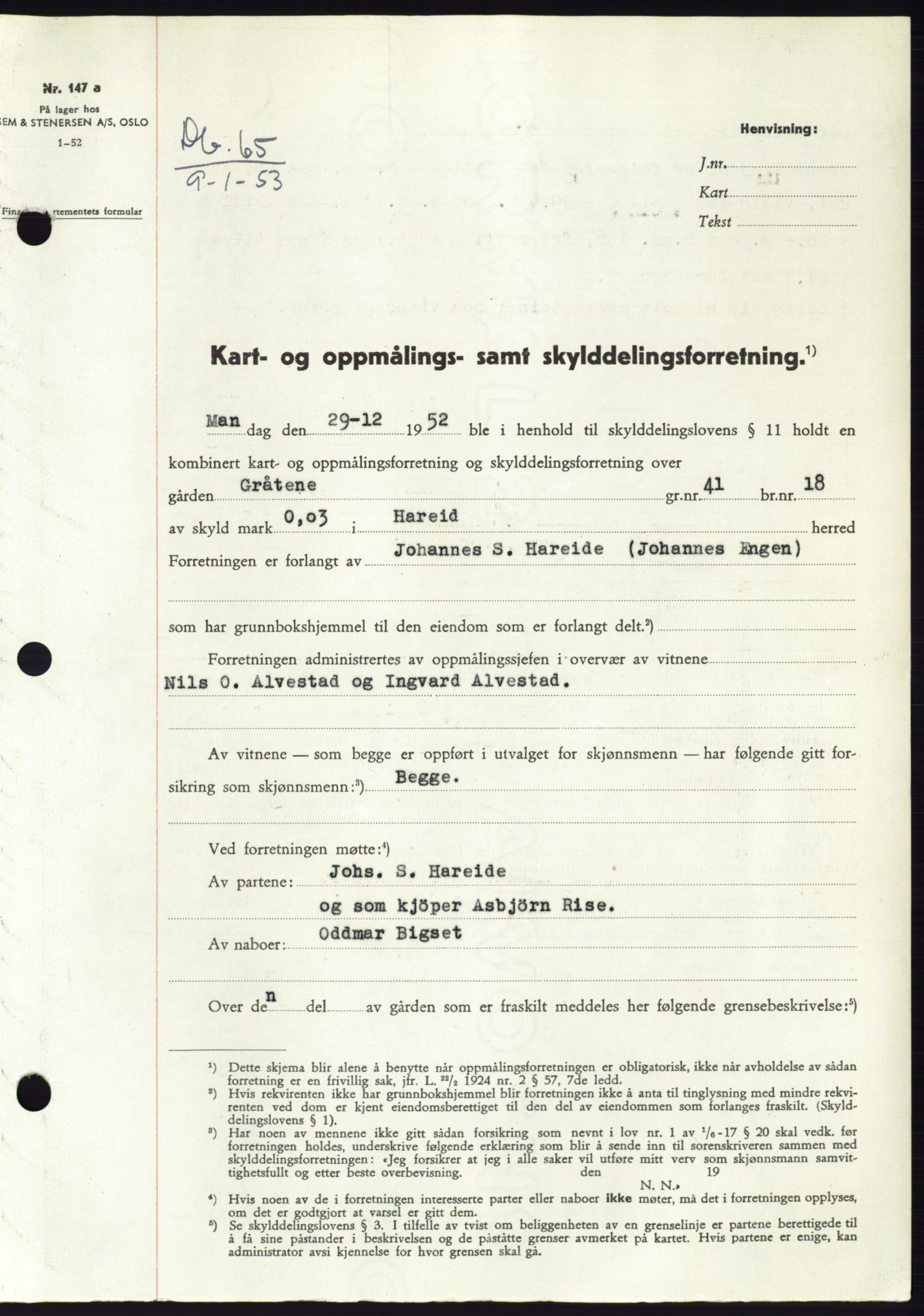 Søre Sunnmøre sorenskriveri, SAT/A-4122/1/2/2C/L0093: Pantebok nr. 19A, 1952-1953, Dagboknr: 65/1953