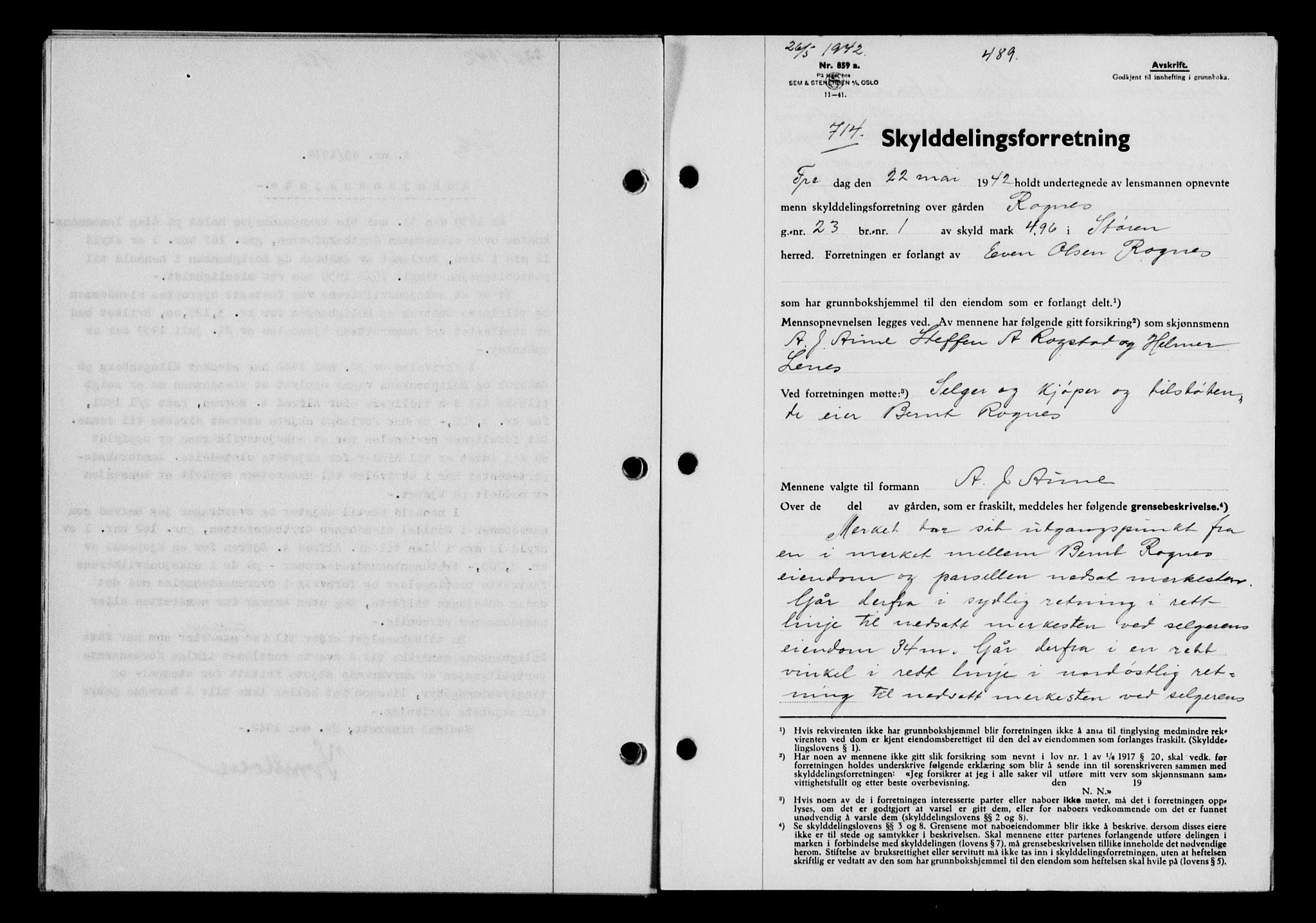 Gauldal sorenskriveri, SAT/A-0014/1/2/2C/L0054: Pantebok nr. 59, 1941-1942, Dagboknr: 714/1942