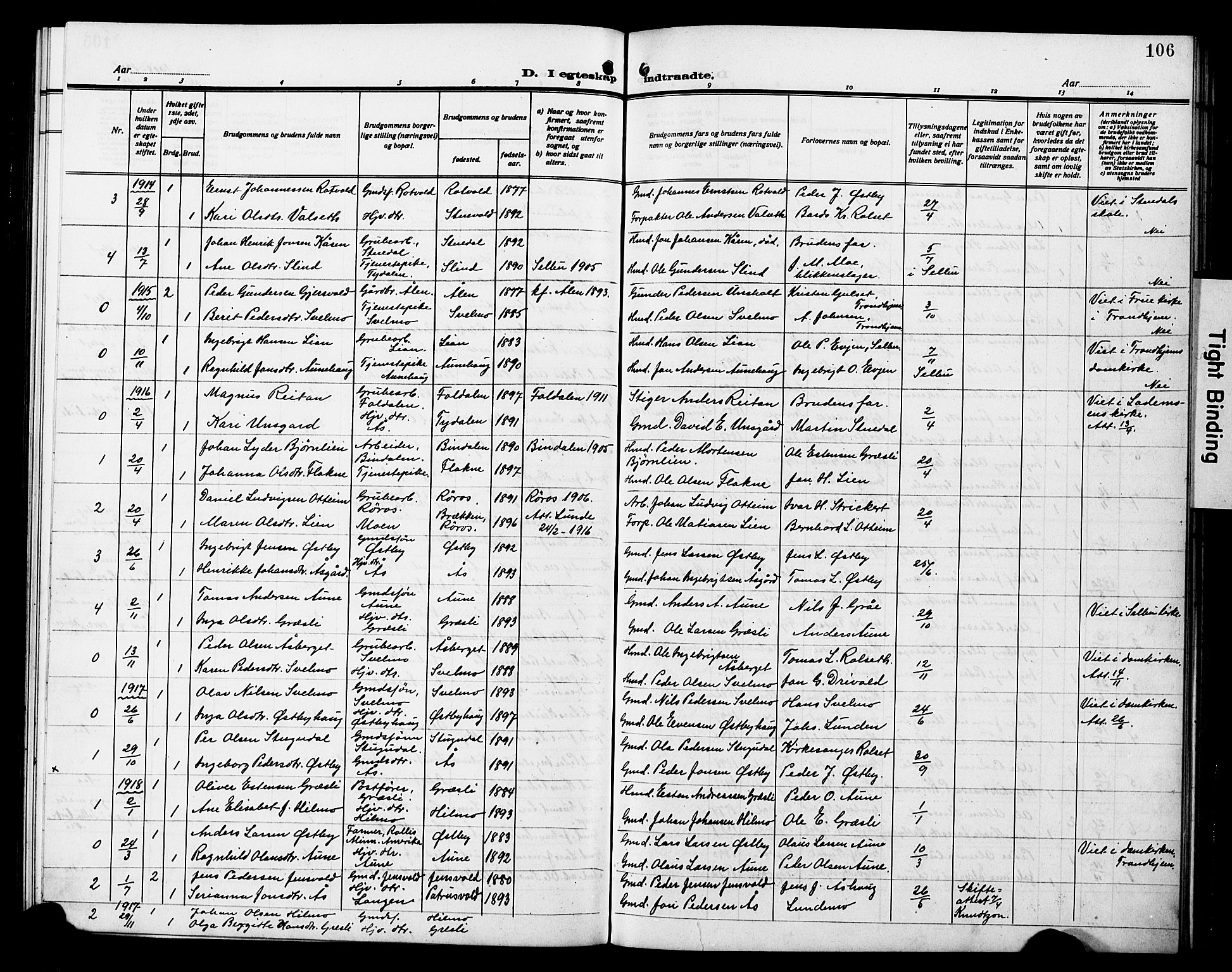 Ministerialprotokoller, klokkerbøker og fødselsregistre - Sør-Trøndelag, SAT/A-1456/698/L1168: Klokkerbok nr. 698C05, 1908-1930, s. 106