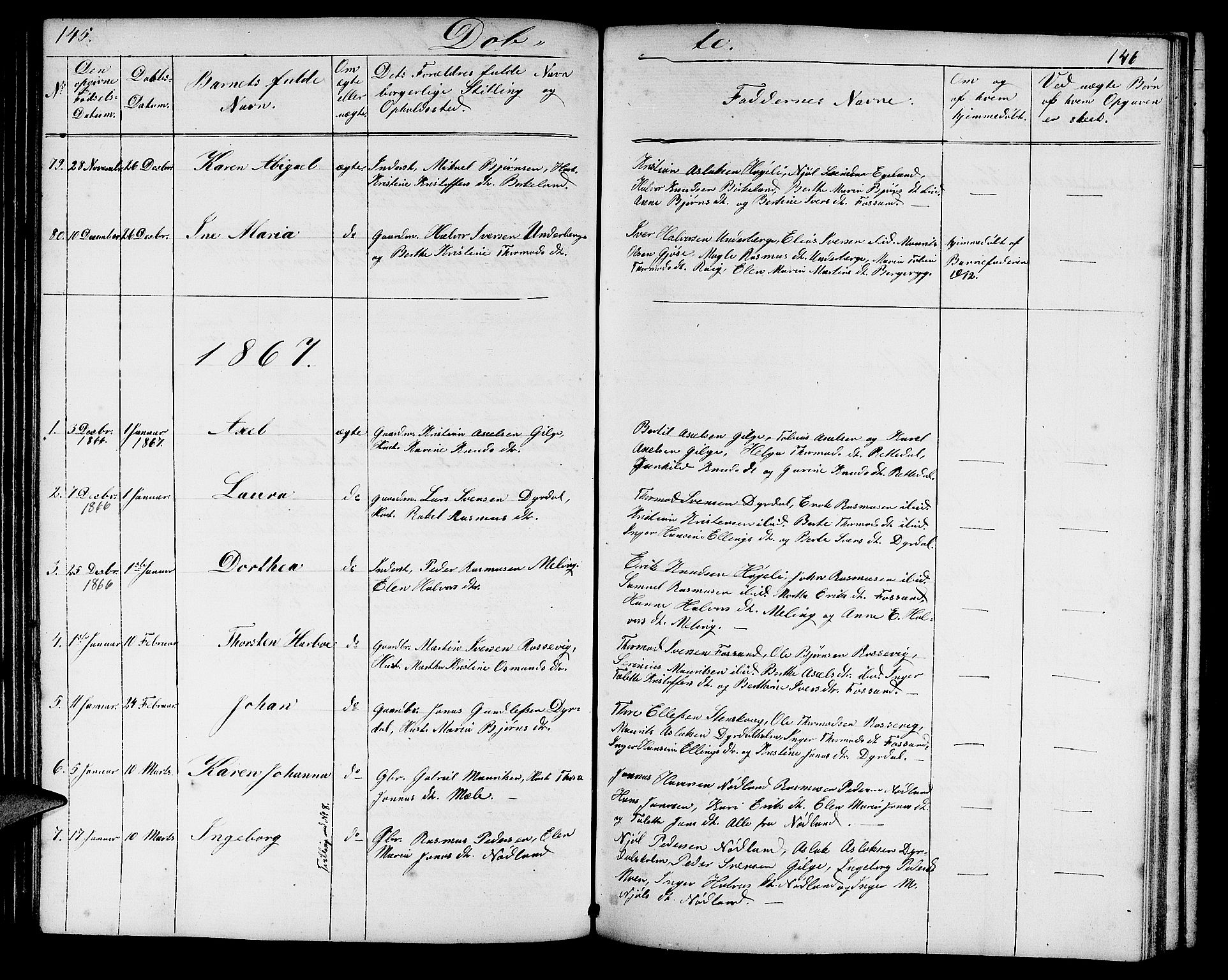 Høgsfjord sokneprestkontor, AV/SAST-A-101624/H/Ha/Hab/L0002: Klokkerbok nr. B 2, 1855-1882, s. 145-146