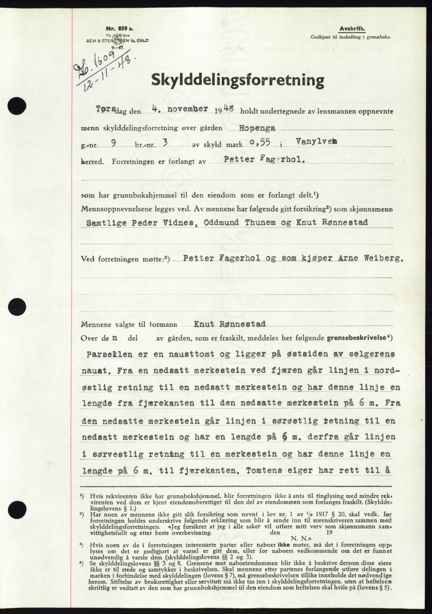 Søre Sunnmøre sorenskriveri, AV/SAT-A-4122/1/2/2C/L0083: Pantebok nr. 9A, 1948-1949, Dagboknr: 1609/1948