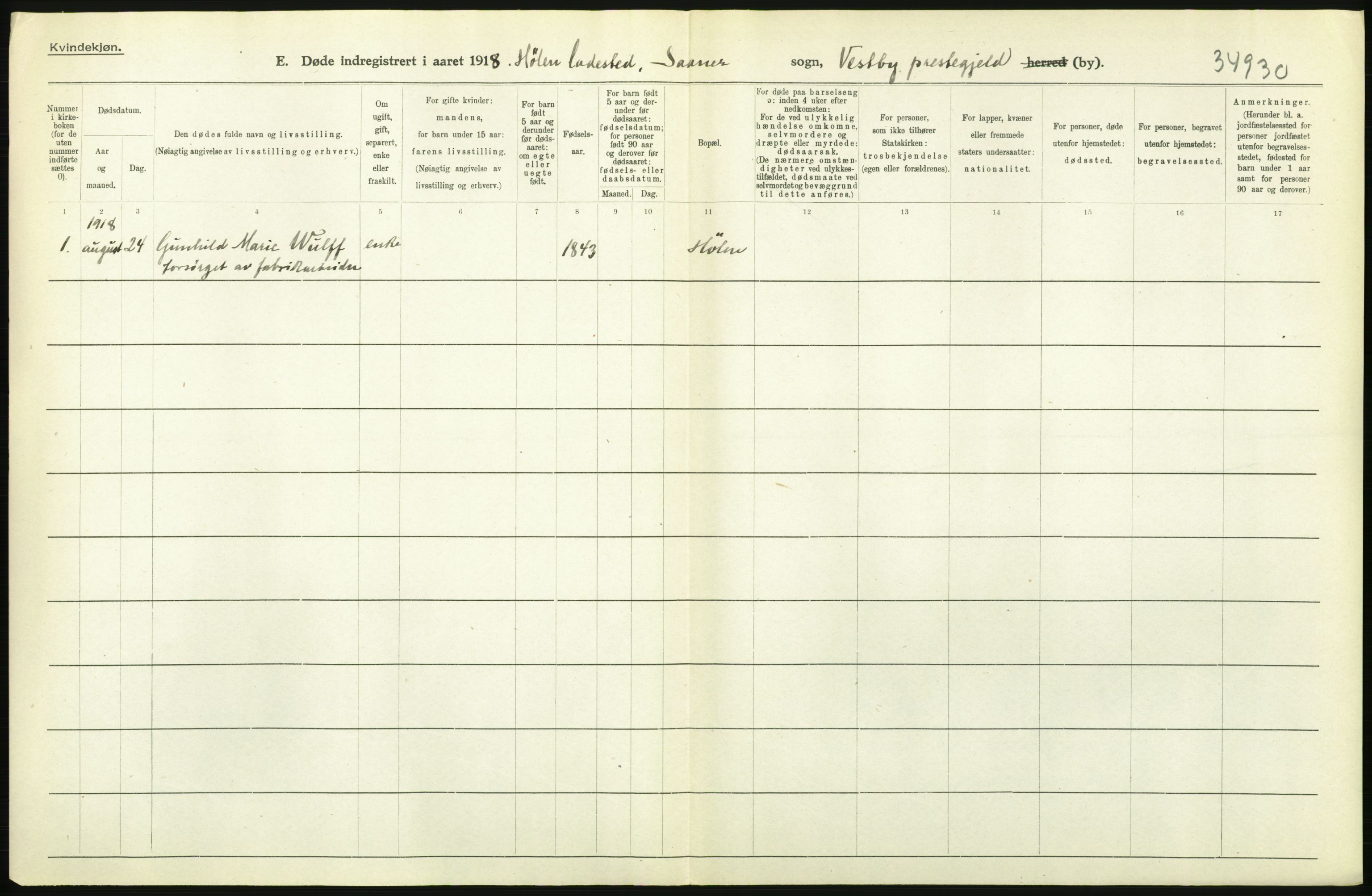 Statistisk sentralbyrå, Sosiodemografiske emner, Befolkning, RA/S-2228/D/Df/Dfb/Dfbh/L0006: Akershus fylke: Døde. Bygder og byer., 1918, s. 20