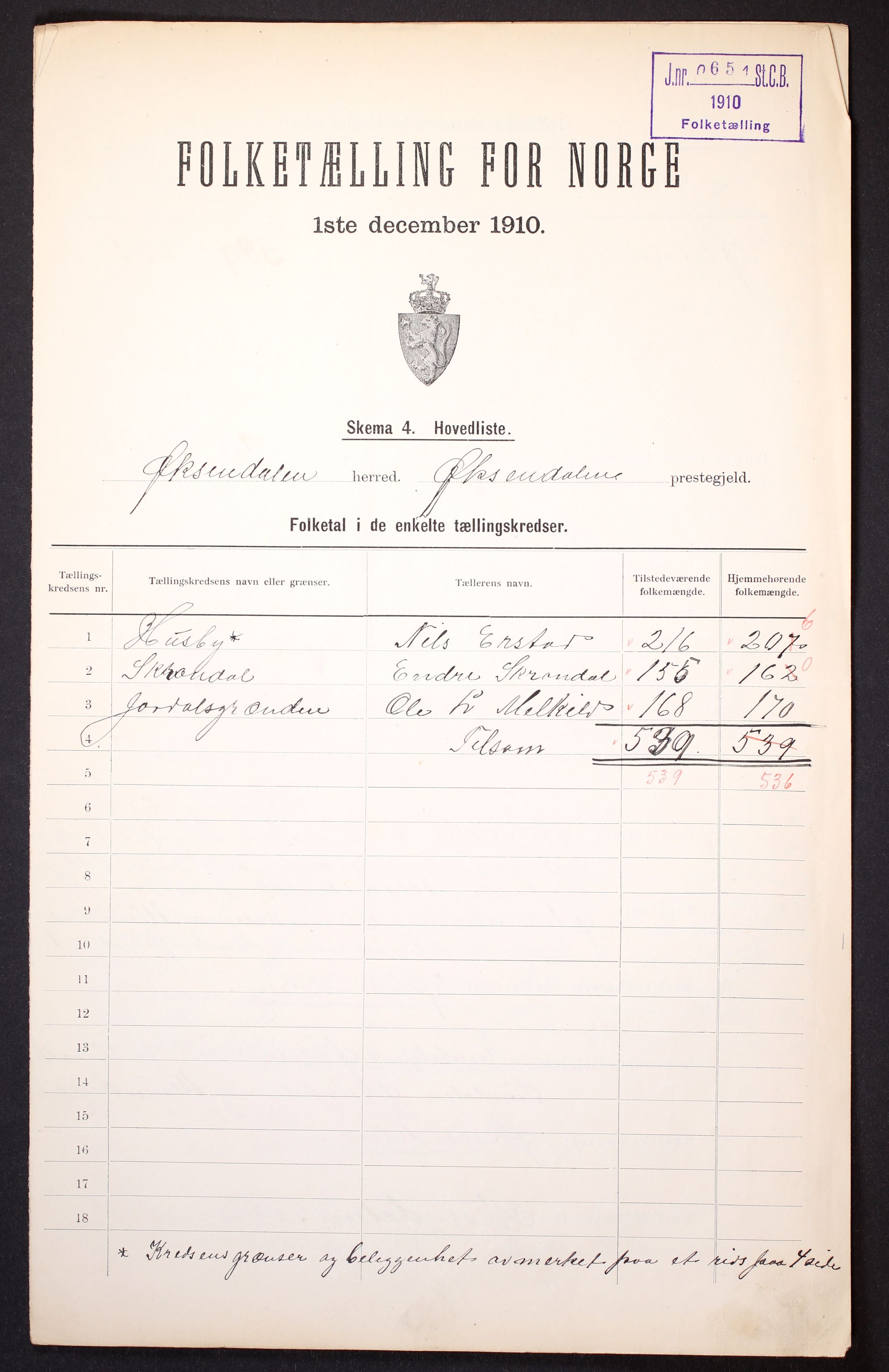 RA, Folketelling 1910 for 1561 Øksendal herred, 1910, s. 2