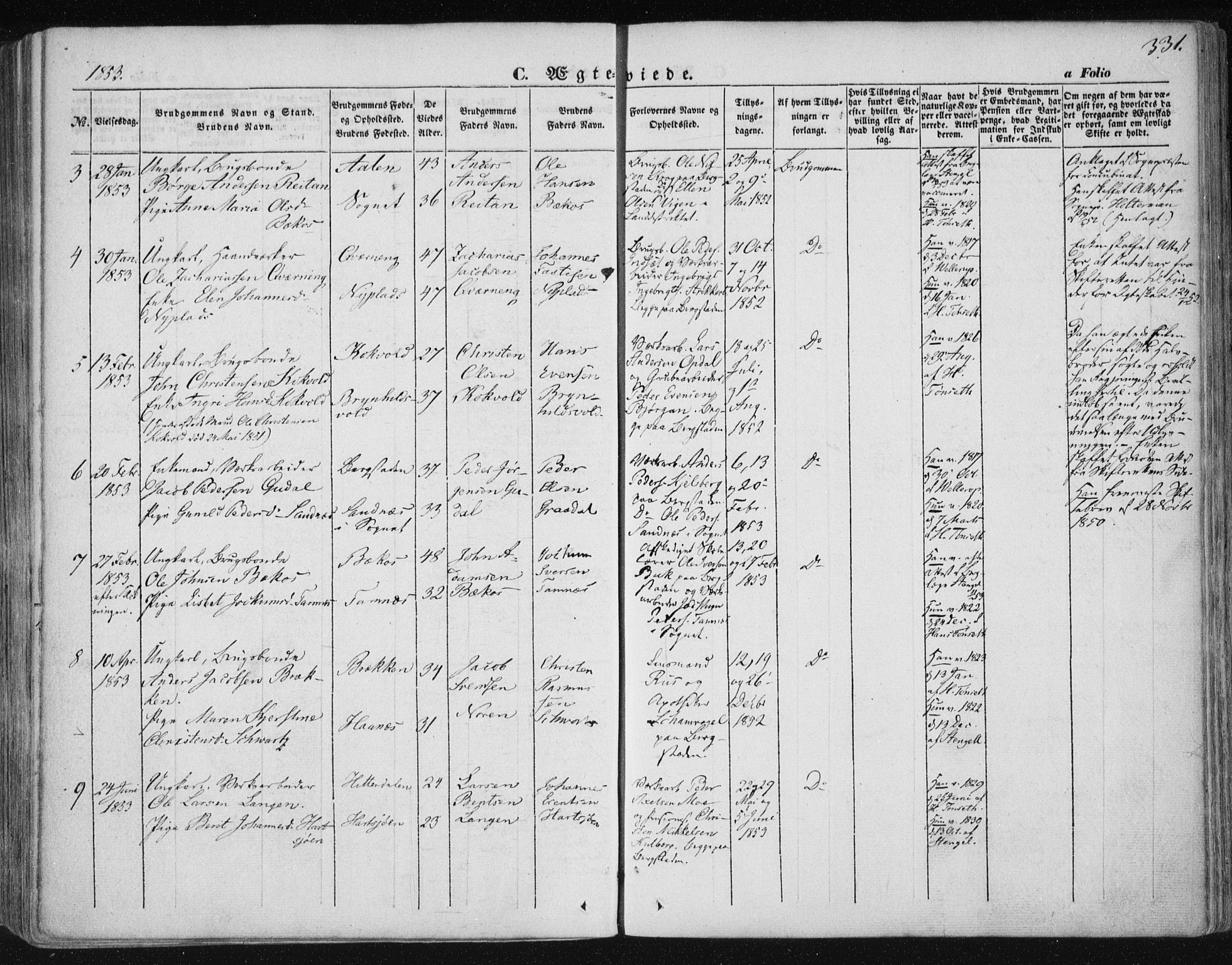 Ministerialprotokoller, klokkerbøker og fødselsregistre - Sør-Trøndelag, SAT/A-1456/681/L0931: Ministerialbok nr. 681A09, 1845-1859, s. 331