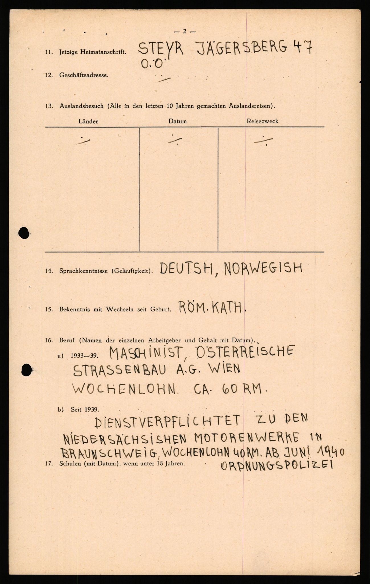 Forsvaret, Forsvarets overkommando II, AV/RA-RAFA-3915/D/Db/L0038: CI Questionaires. Tyske okkupasjonsstyrker i Norge. Østerrikere., 1945-1946, s. 39