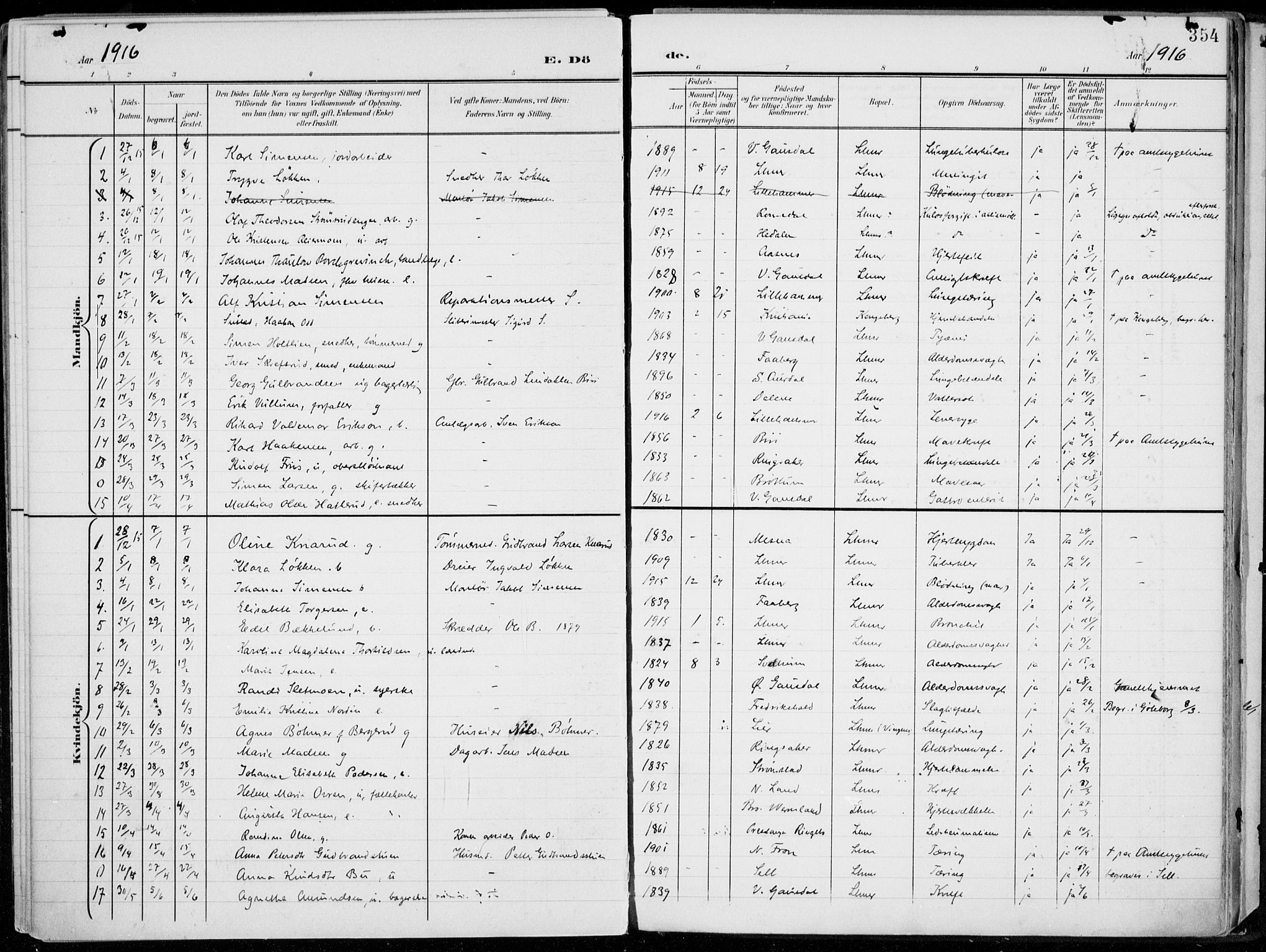 Lillehammer prestekontor, AV/SAH-PREST-088/H/Ha/Haa/L0001: Ministerialbok nr. 1, 1901-1916, s. 354