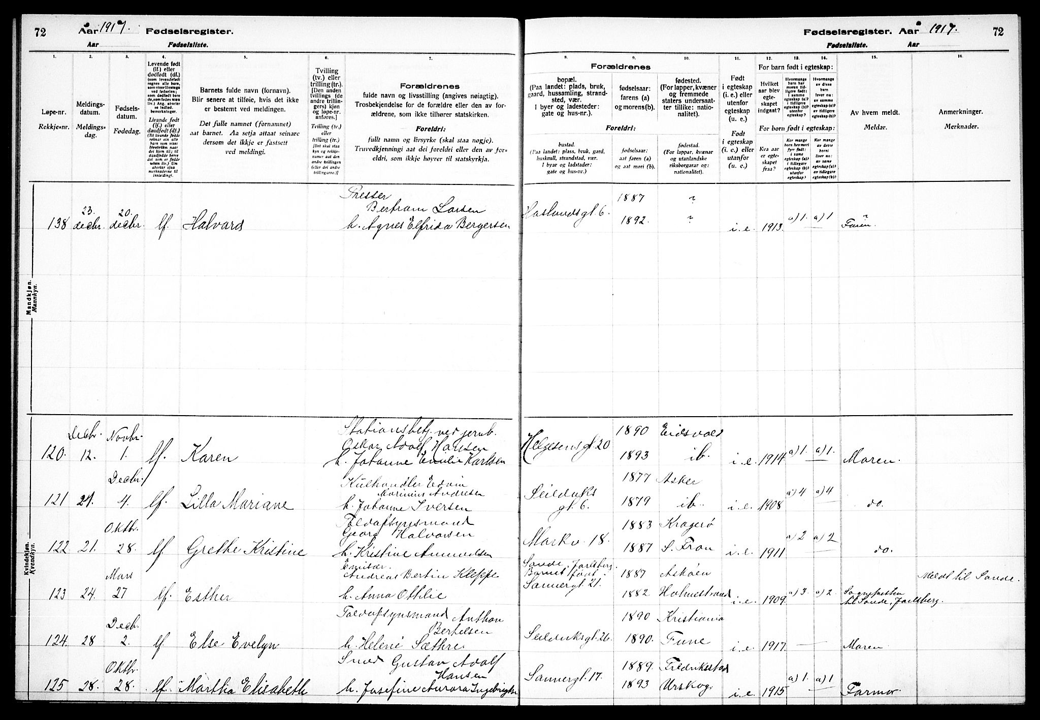 Paulus prestekontor Kirkebøker, AV/SAO-A-10871/J/Ja/L0001: Fødselsregister nr. 1, 1916-1923, s. 72
