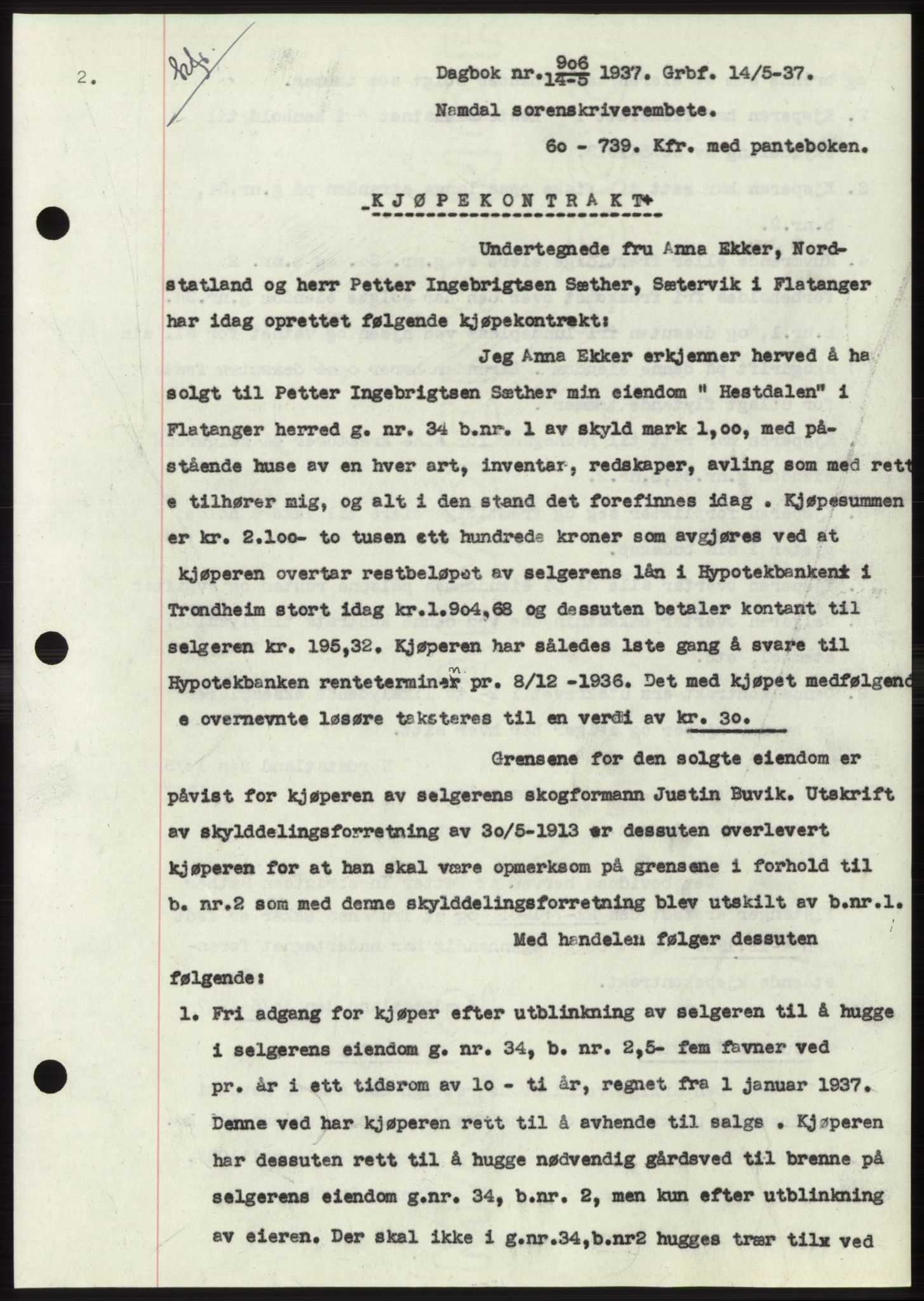 Namdal sorenskriveri, SAT/A-4133/1/2/2C: Pantebok nr. -, 1937-1939, Tingl.dato: 14.05.1937