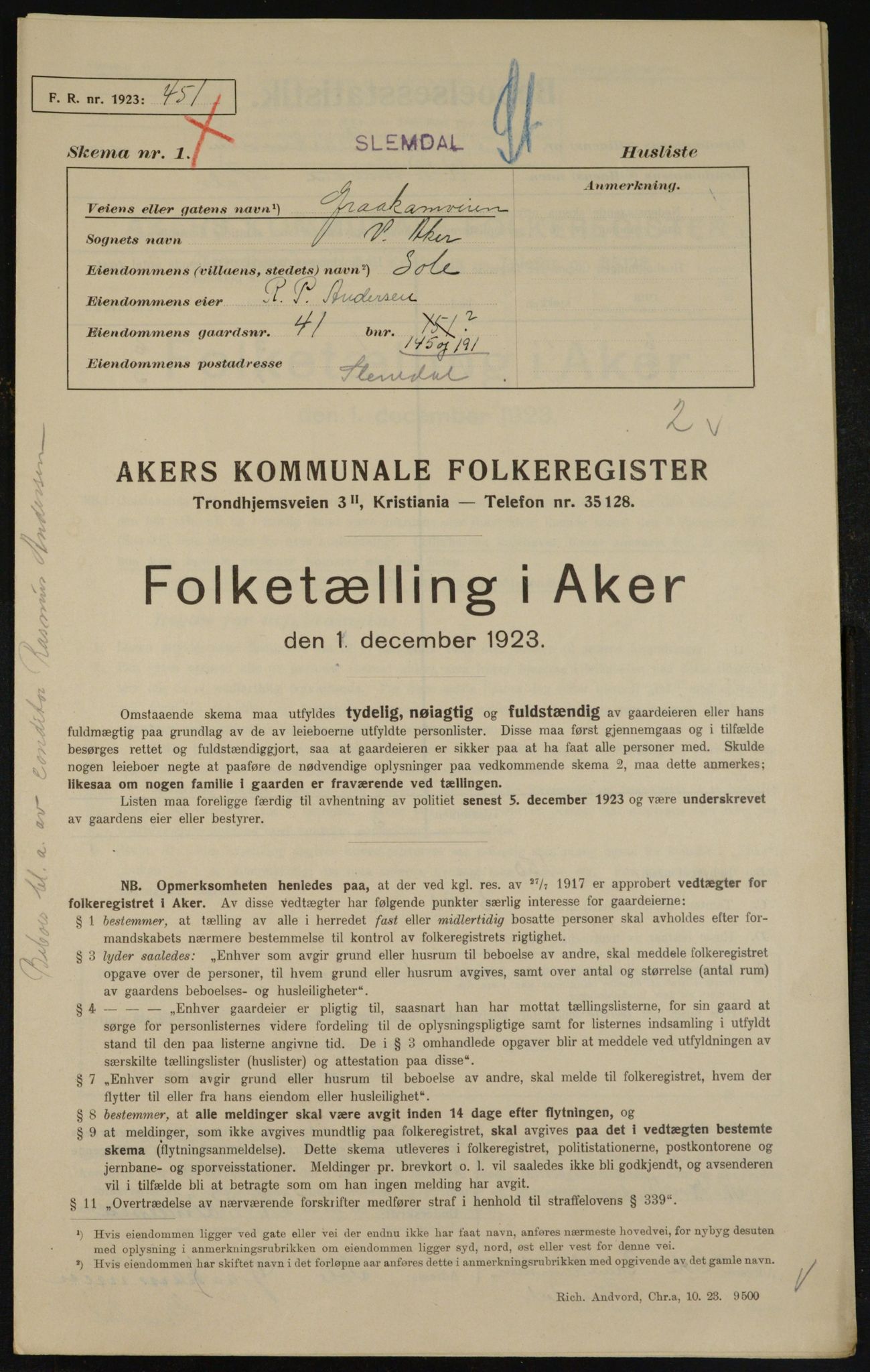 , Kommunal folketelling 1.12.1923 for Aker, 1923, s. 10196