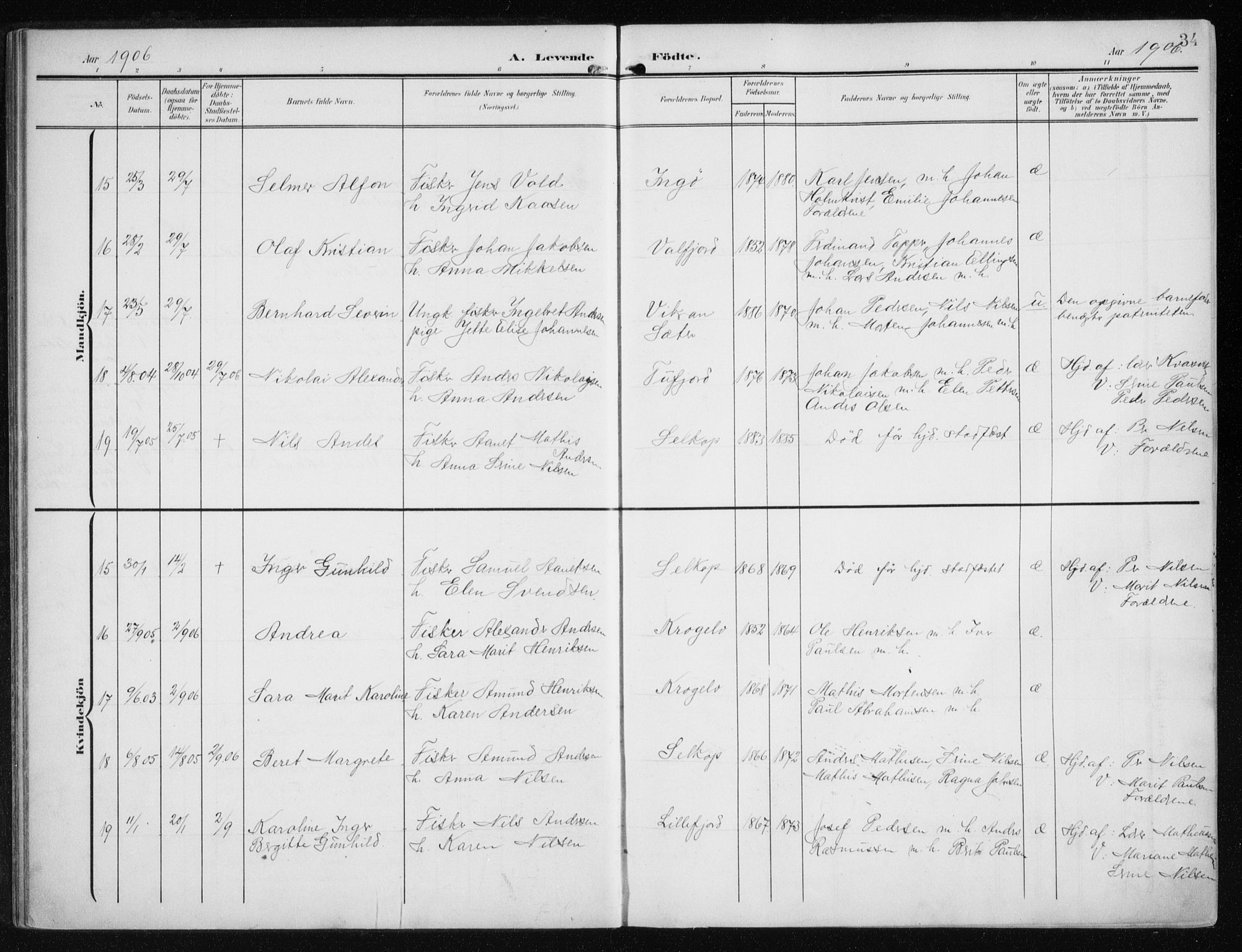 Måsøy sokneprestkontor, AV/SATØ-S-1348/H/Ha/L0009kirke: Ministerialbok nr. 9, 1903-1914, s. 34