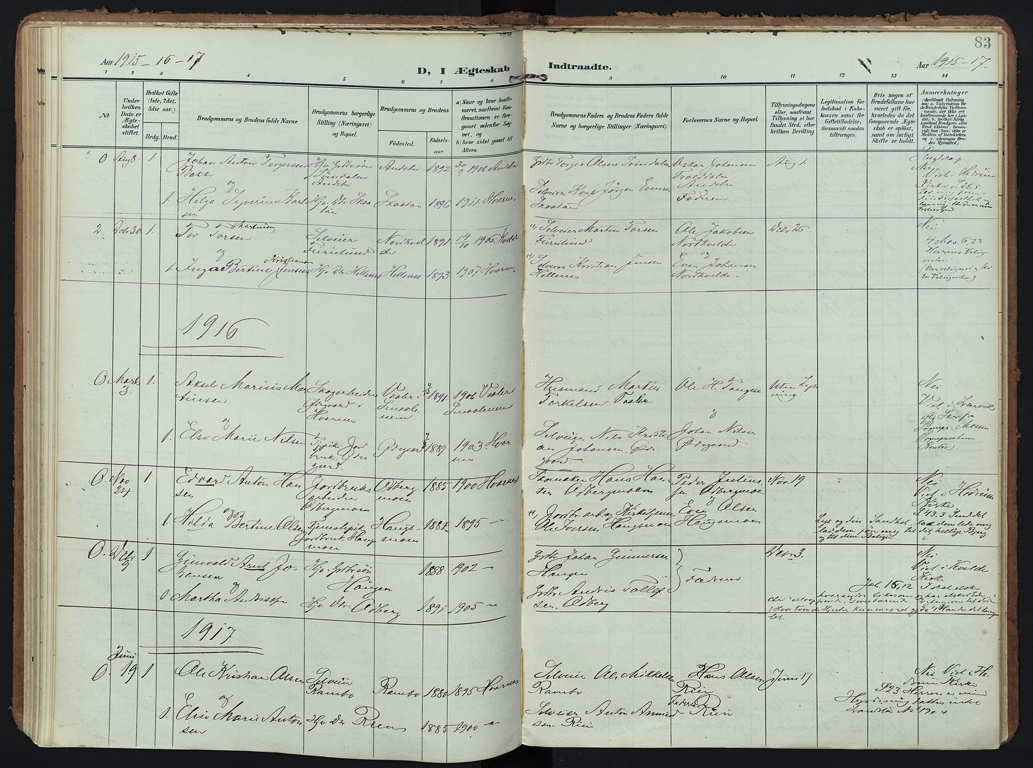 Hedrum kirkebøker, AV/SAKO-A-344/F/Fc/L0002: Ministerialbok nr. III 2, 1907-1930, s. 83