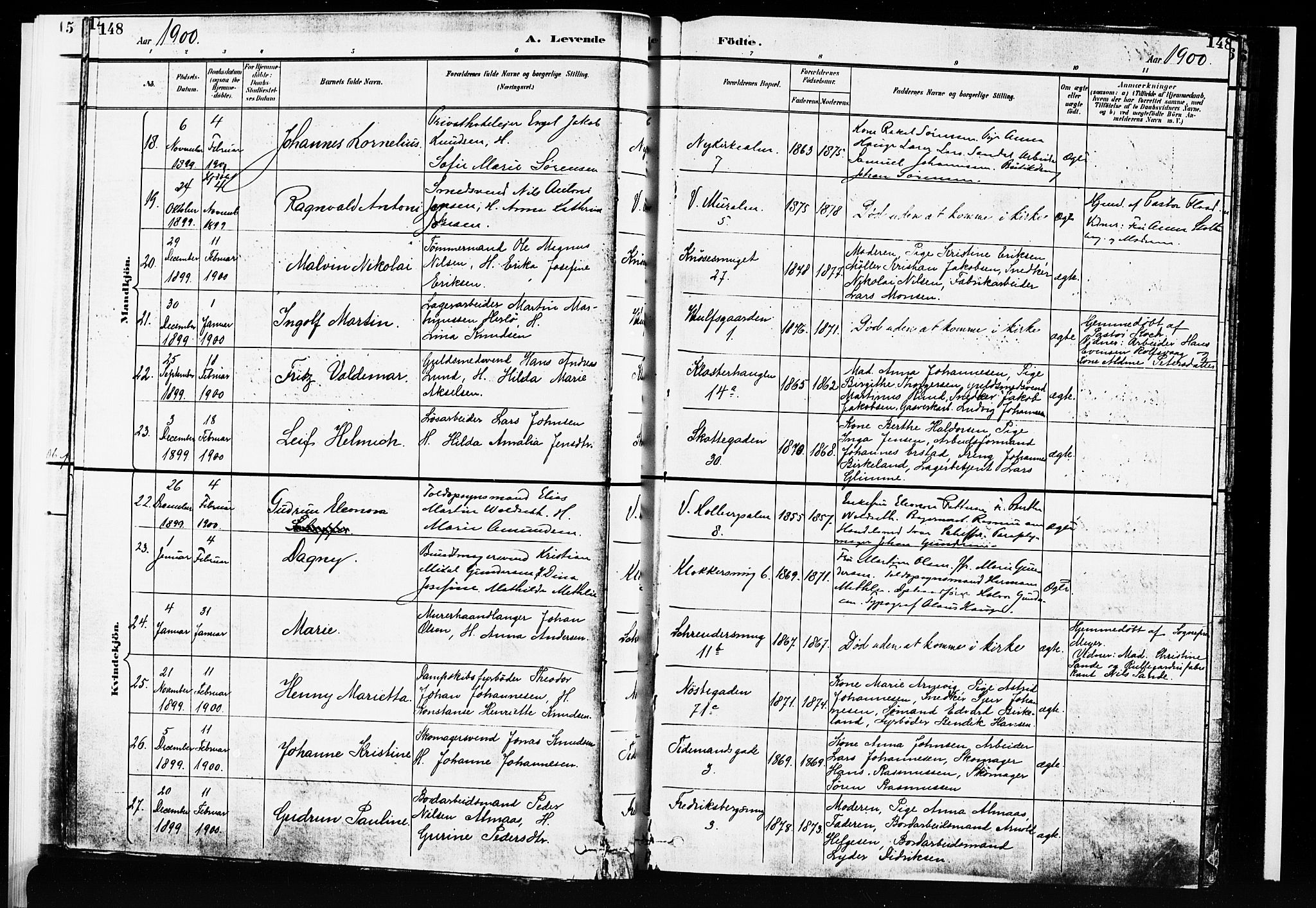 Nykirken Sokneprestembete, AV/SAB-A-77101/H/Hab: Klokkerbok nr. B 4, 1900-1903, s. 148