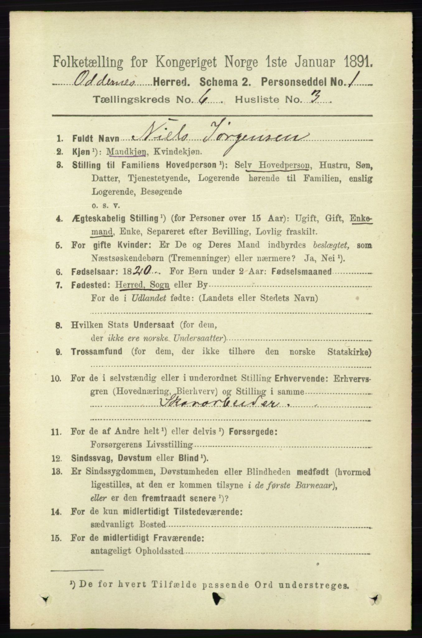 RA, Folketelling 1891 for 1012 Oddernes herred, 1891, s. 2205