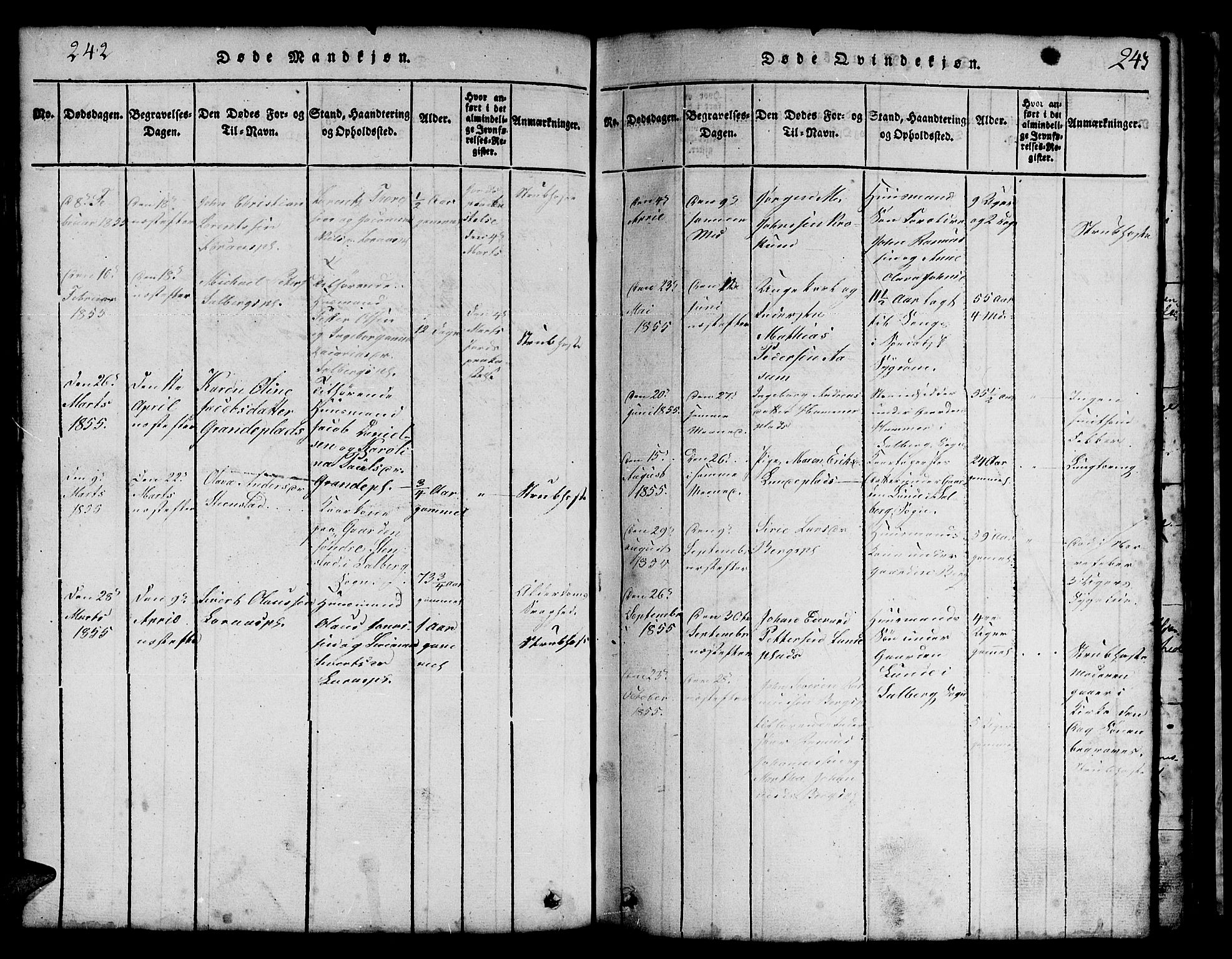 Ministerialprotokoller, klokkerbøker og fødselsregistre - Nord-Trøndelag, AV/SAT-A-1458/731/L0310: Klokkerbok nr. 731C01, 1816-1874, s. 242-243