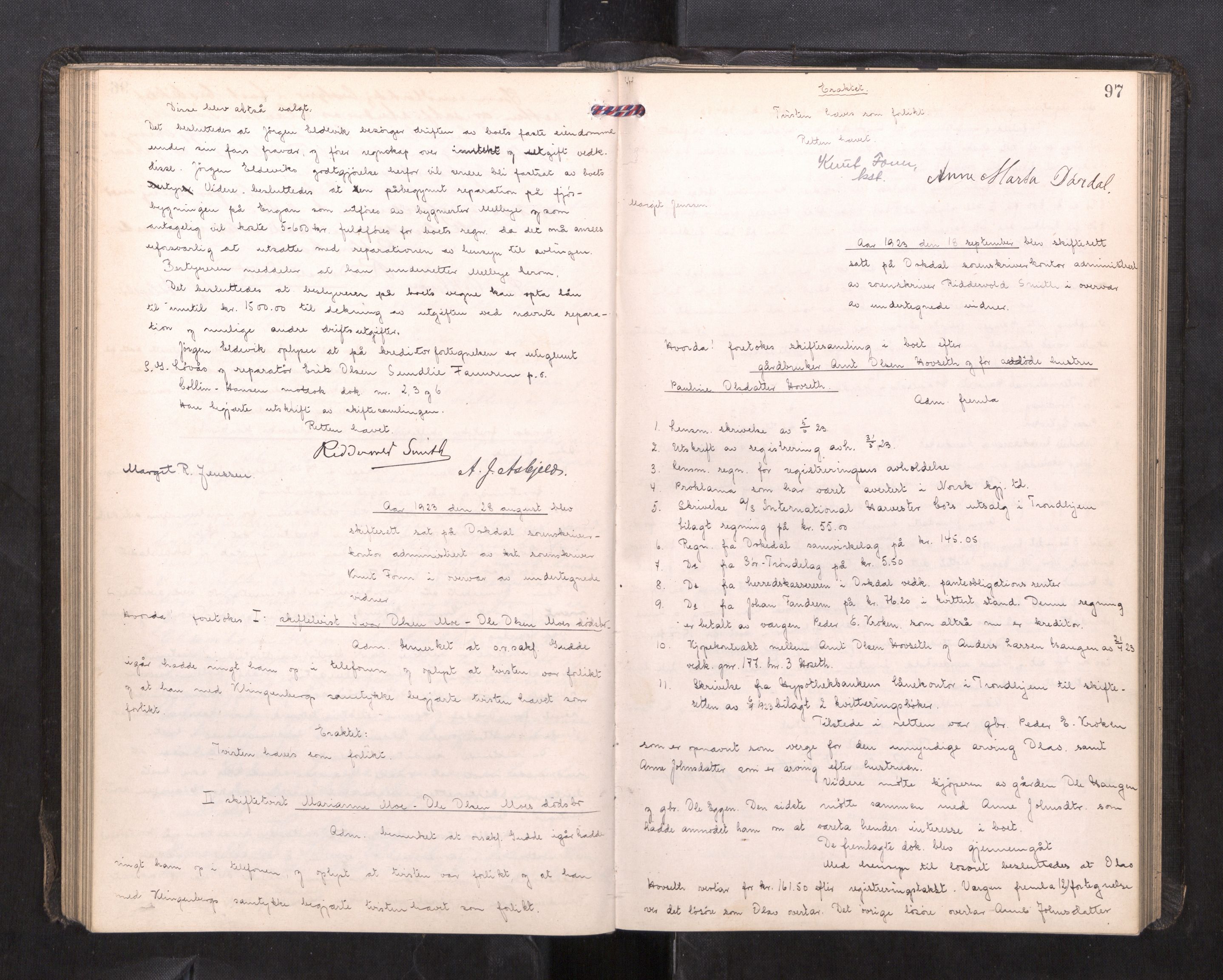 Orkdal sorenskriveri, AV/SAT-A-4169/1/3/3B/L0015: Skiftebehandlingsprotokoll, 1919-1927, s. 96b-97a