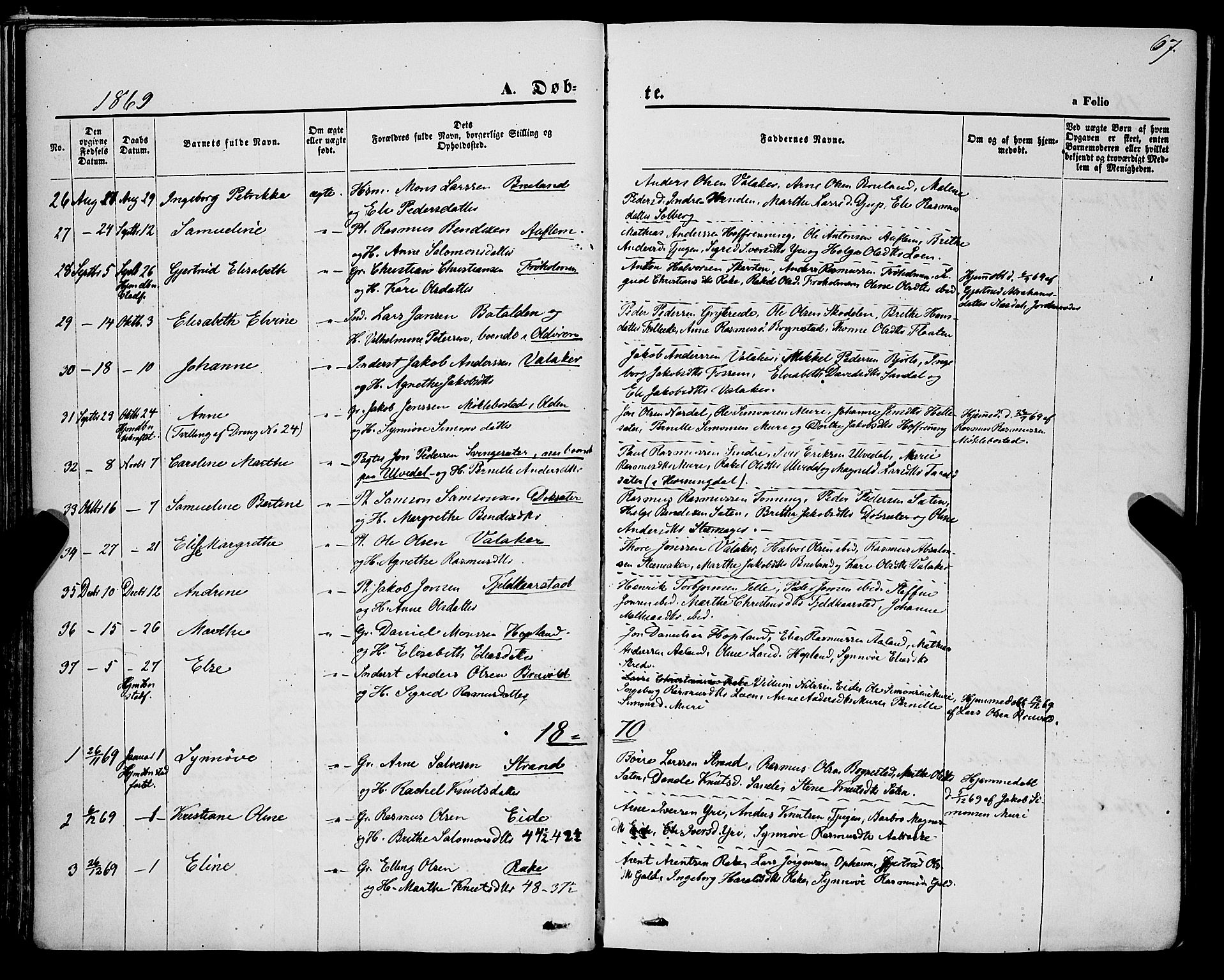 Innvik sokneprestembete, AV/SAB-A-80501: Ministerialbok nr. A 6, 1865-1878, s. 67