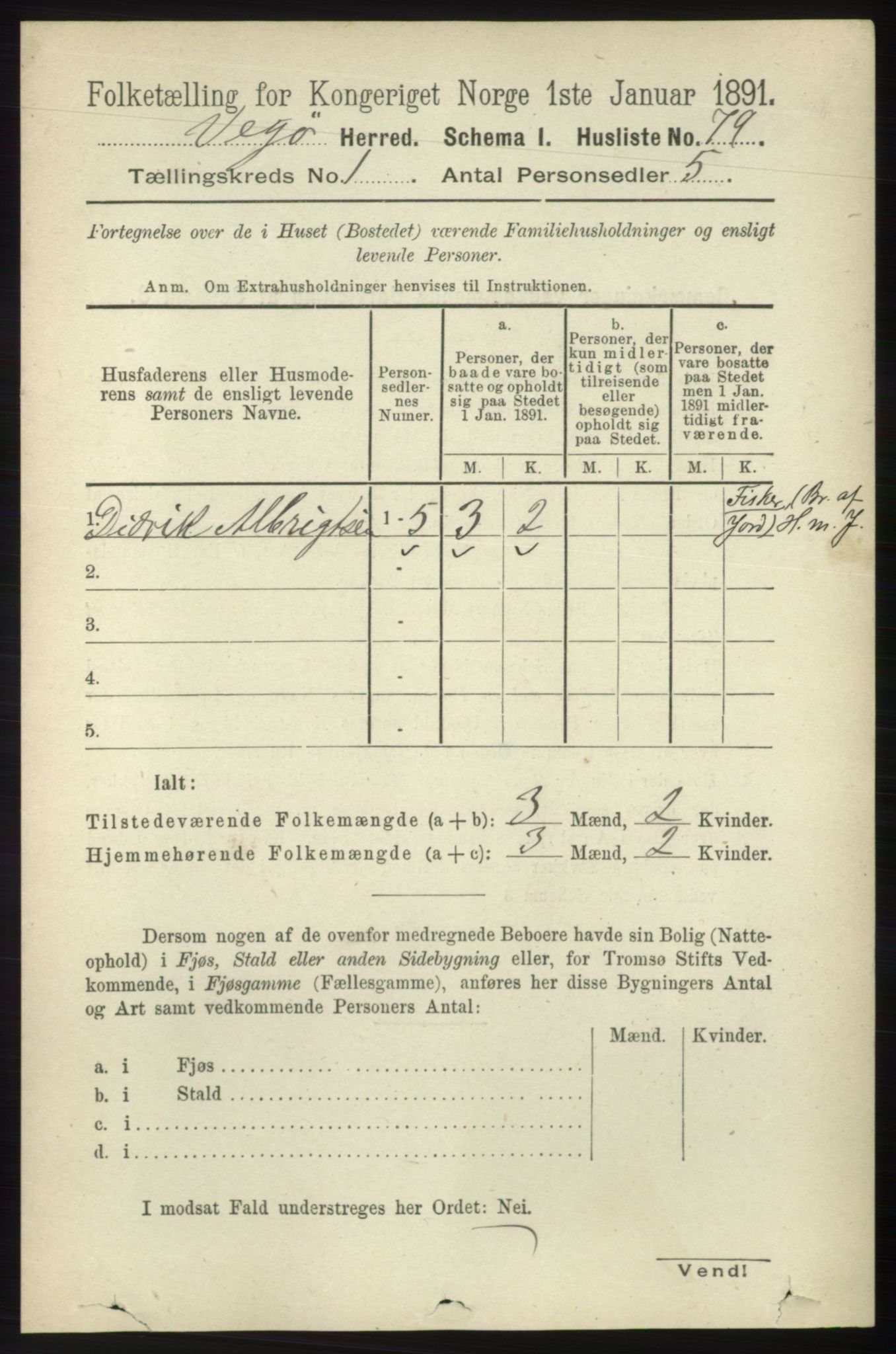 RA, Folketelling 1891 for 1815 Vega herred, 1891, s. 97