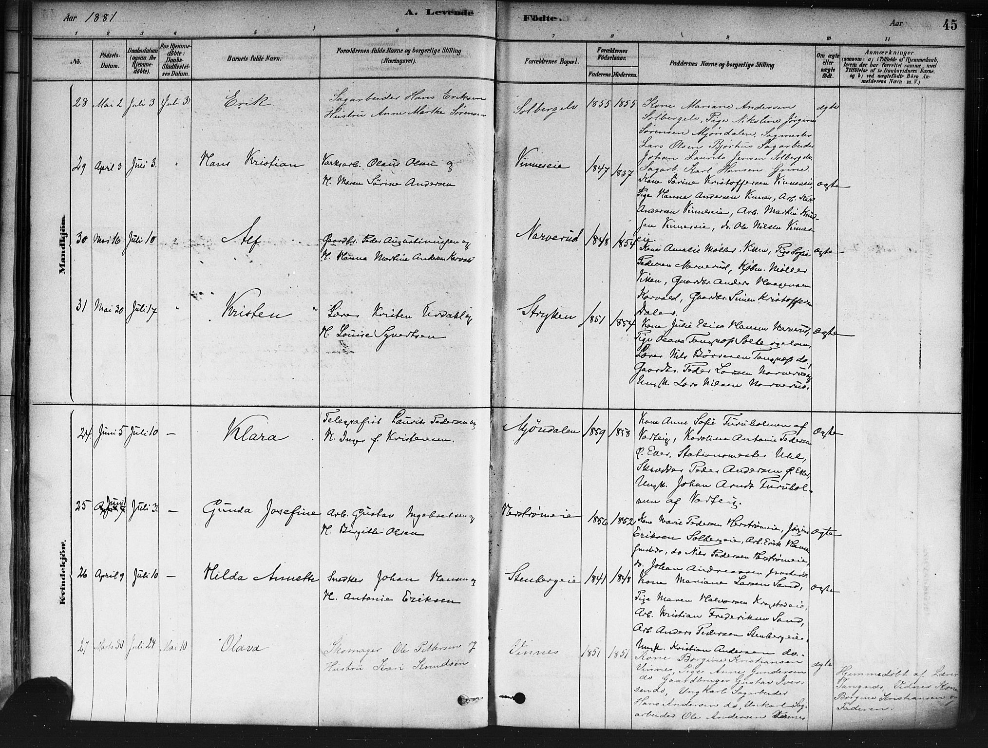 Nedre Eiker kirkebøker, AV/SAKO-A-612/F/Fa/L0002: Ministerialbok nr. 2, 1878-1885, s. 45