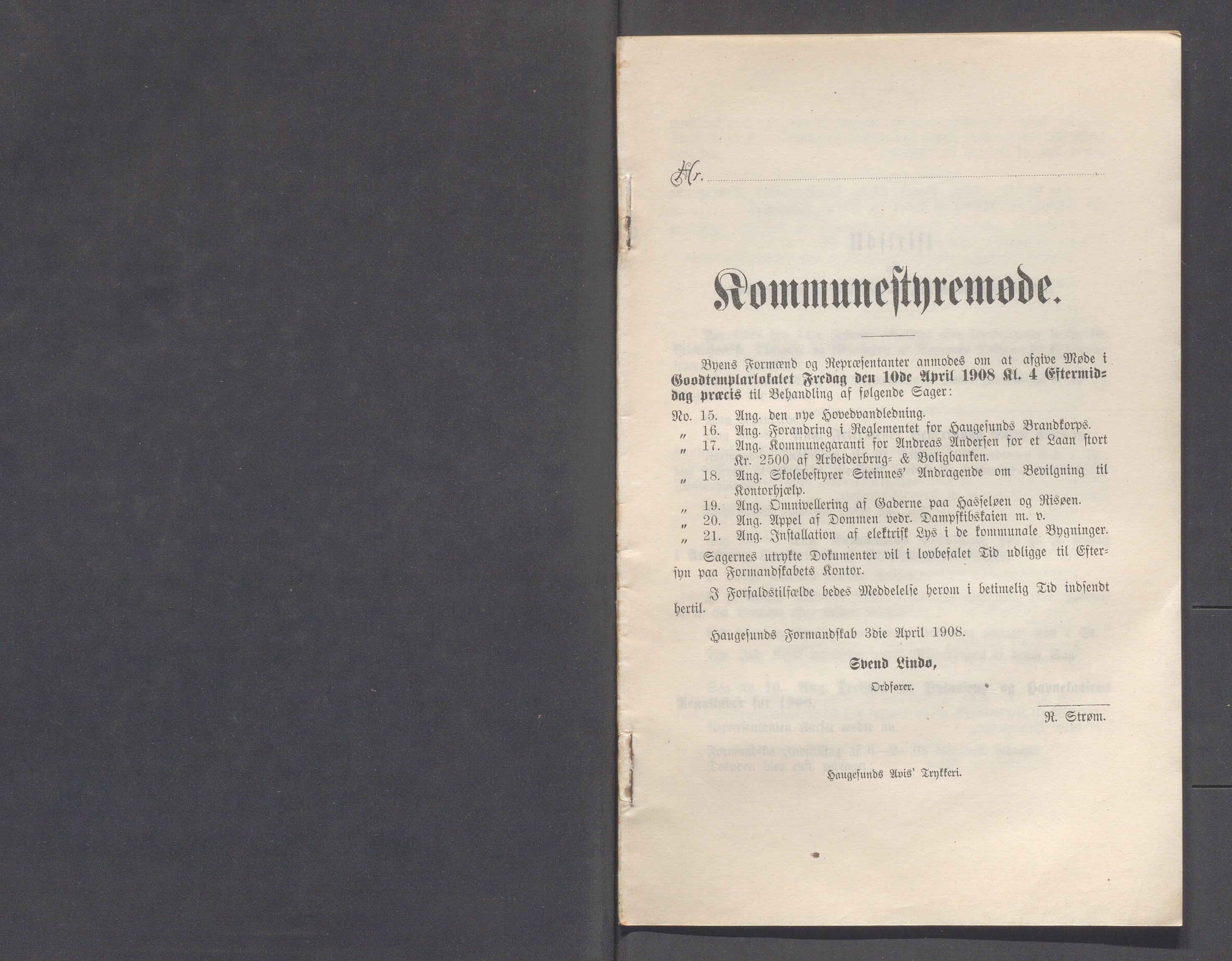 Haugesund kommune - Formannskapet og Bystyret, IKAR/A-740/A/Abb/L0002: Bystyreforhandlinger, 1908-1917, s. 13