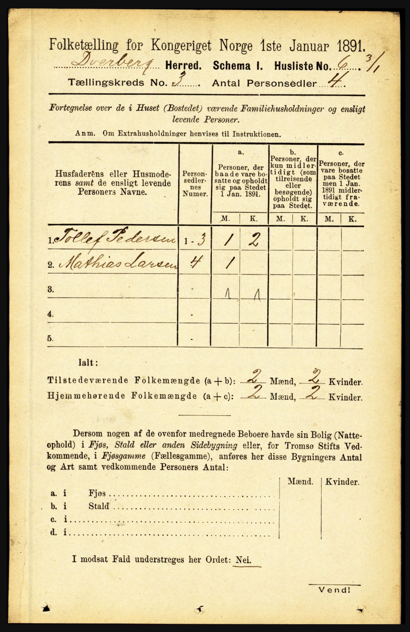 RA, Folketelling 1891 for 1872 Dverberg herred, 1891, s. 889