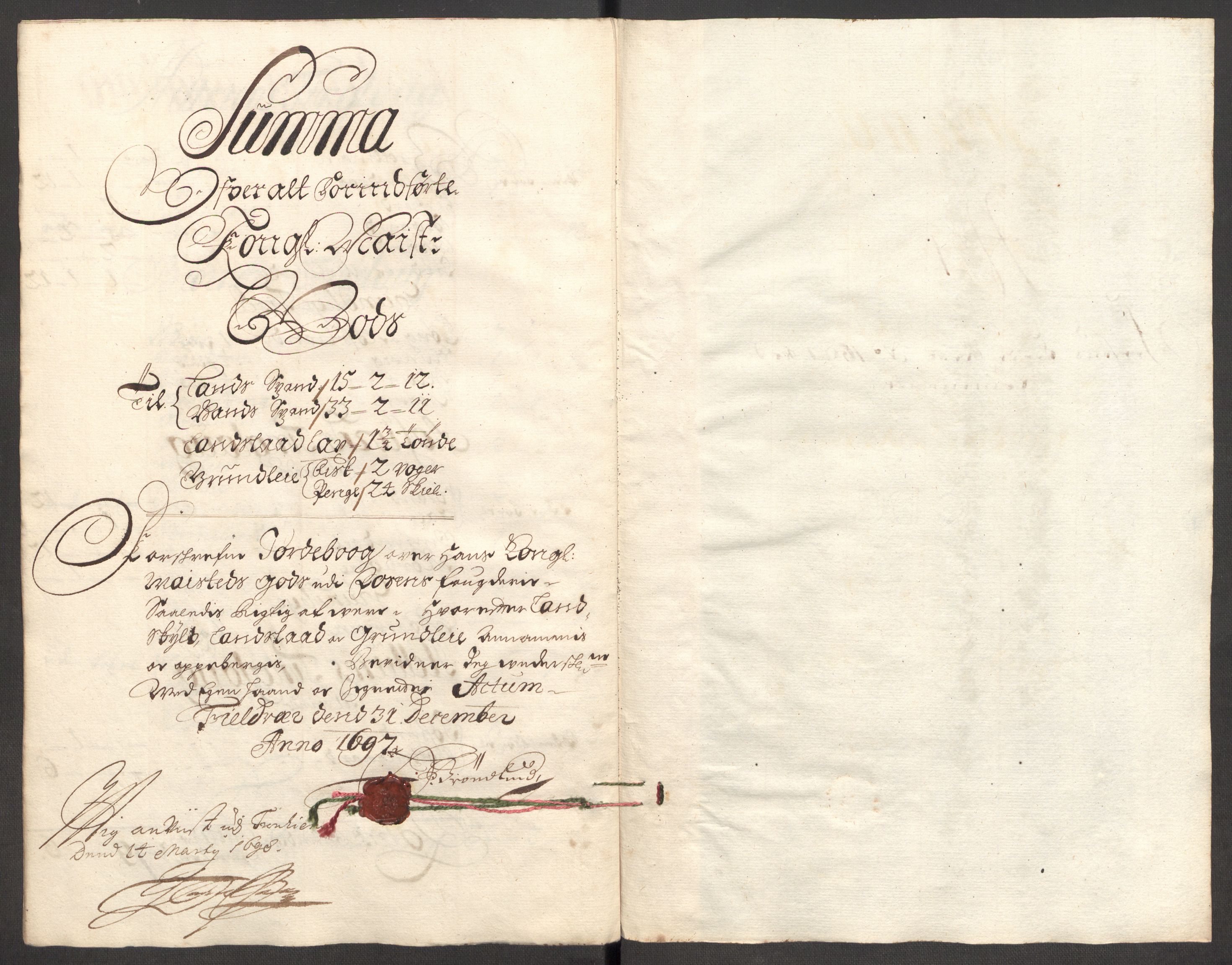 Rentekammeret inntil 1814, Reviderte regnskaper, Fogderegnskap, RA/EA-4092/R57/L3852: Fogderegnskap Fosen, 1697, s. 18