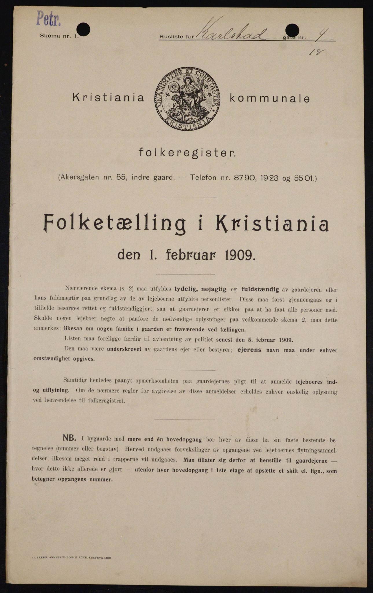 OBA, Kommunal folketelling 1.2.1909 for Kristiania kjøpstad, 1909, s. 44660