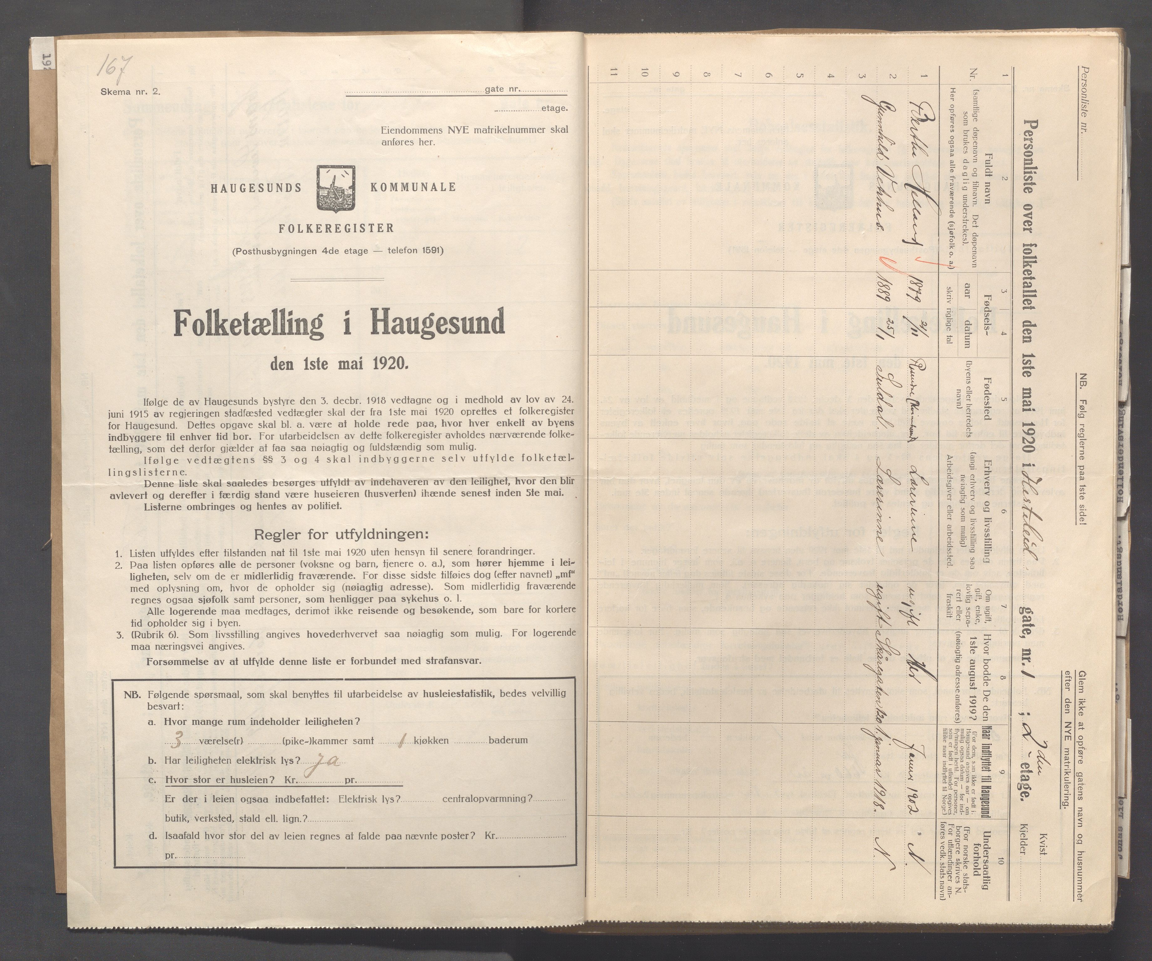 IKAR, Kommunal folketelling 1.5.1920 for Haugesund, 1920, s. 2097