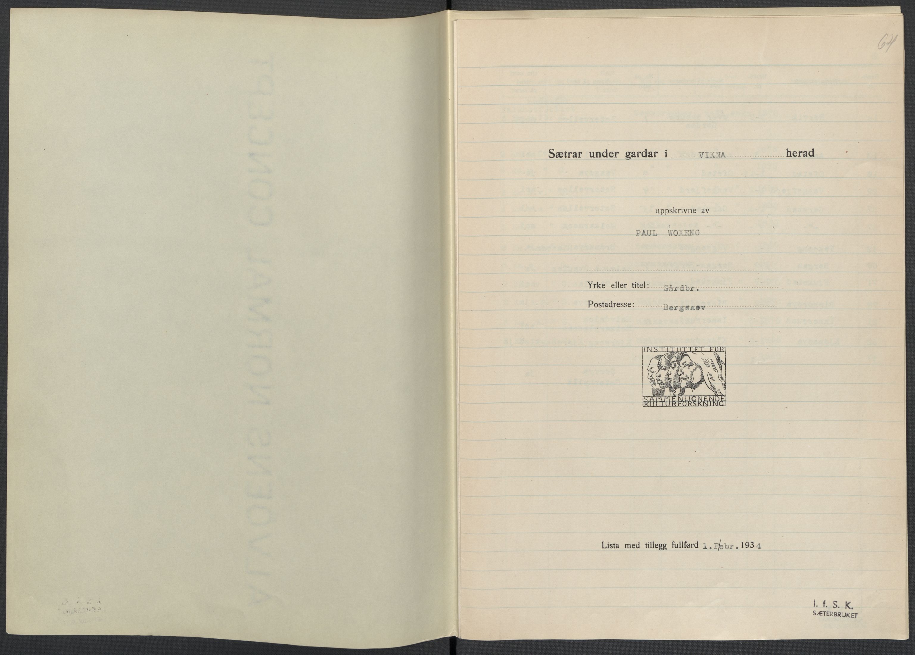 Instituttet for sammenlignende kulturforskning, AV/RA-PA-0424/F/Fc/L0015/0003: Eske B15: / Nord-Trøndelag (perm XLIV-XLV), 1933-1939, s. 1064