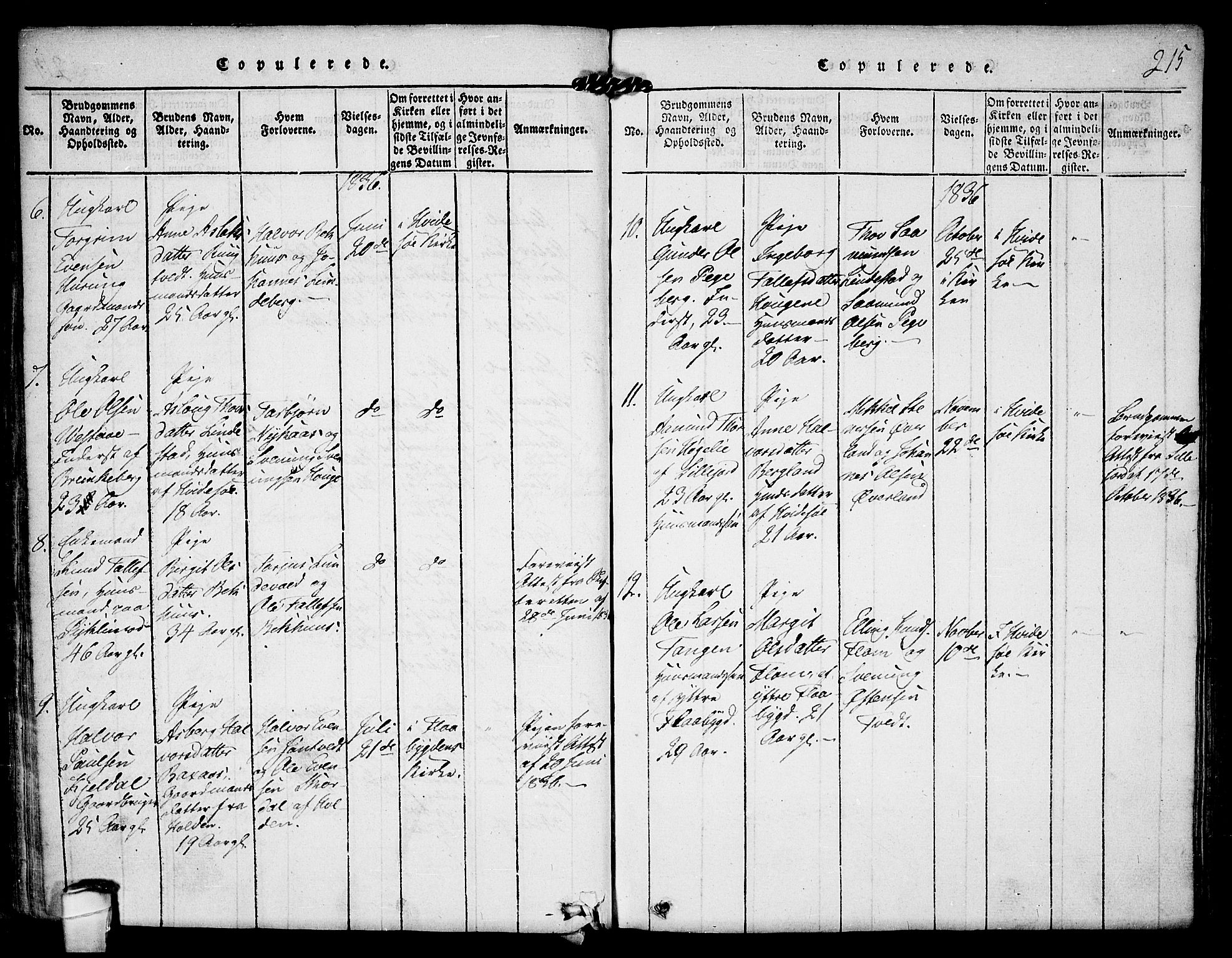 Kviteseid kirkebøker, AV/SAKO-A-276/F/Fa/L0005: Ministerialbok nr. I 5, 1815-1836, s. 215