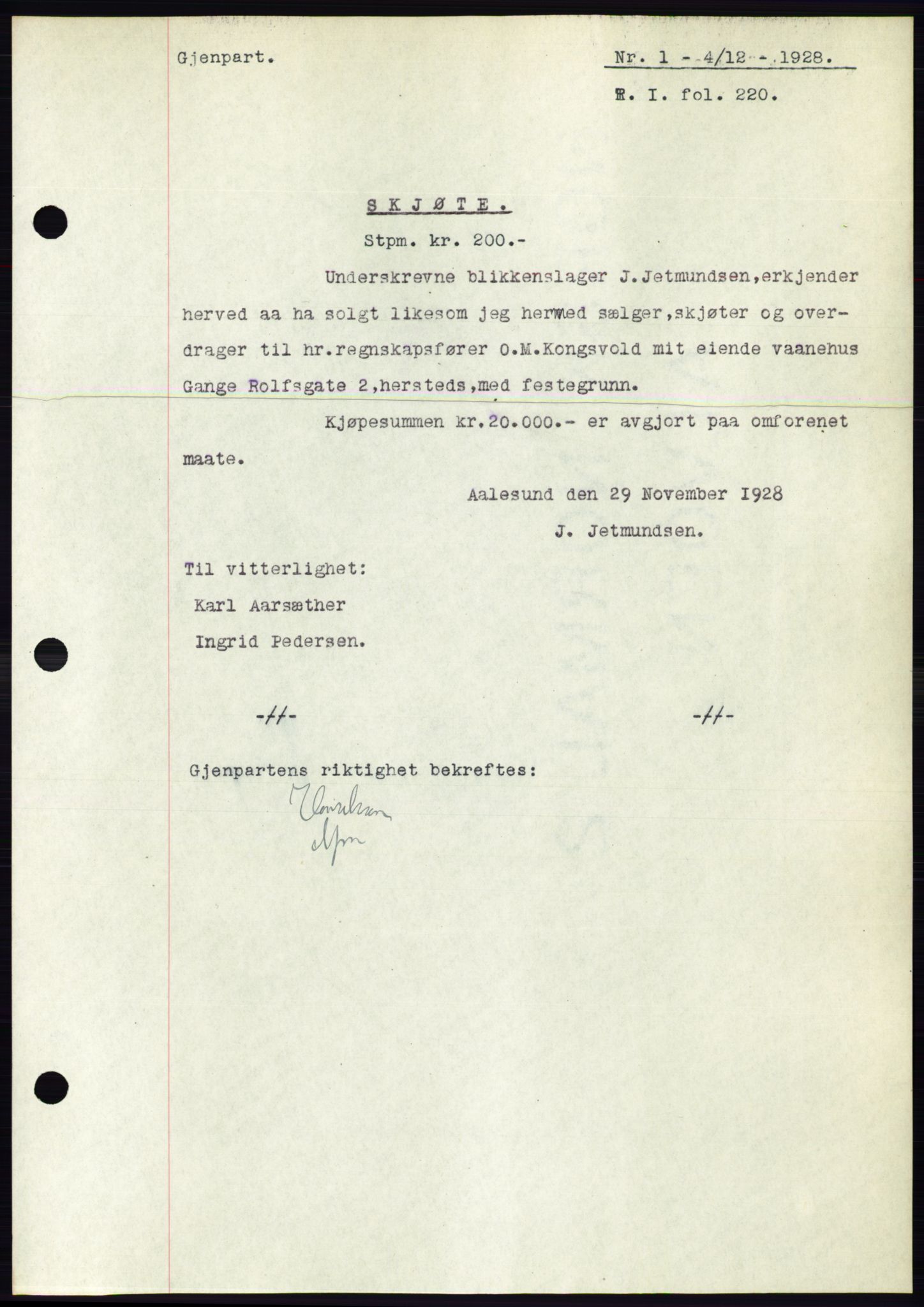 Ålesund byfogd, SAT/A-4384: Pantebok nr. 24, 1928-1929, Tingl.dato: 04.12.1928