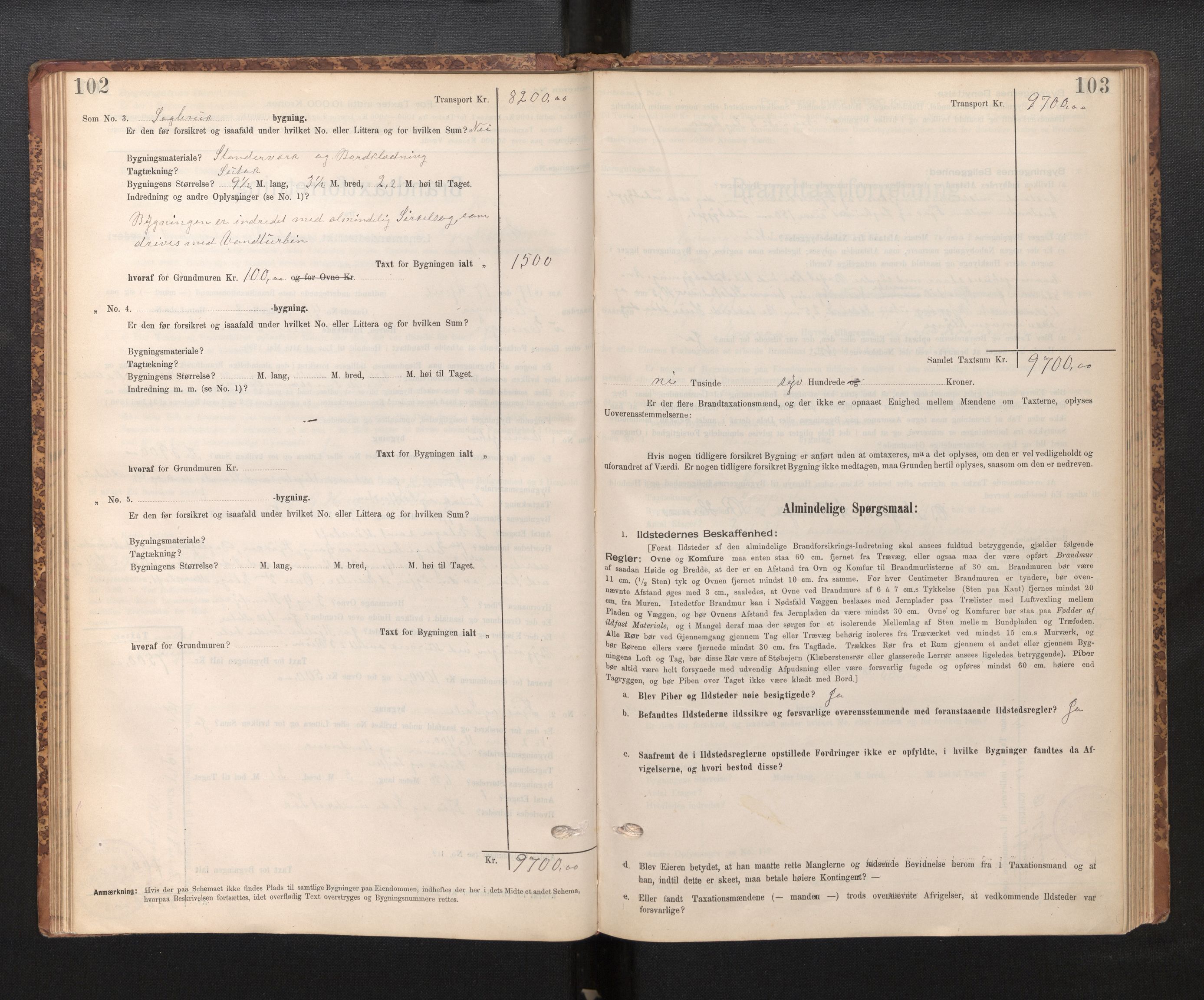 Lensmannen i Evanger, SAB/A-31701/0012/L0005: Branntakstprotokoll, skjematakst, 1895-1935, s. 102-103