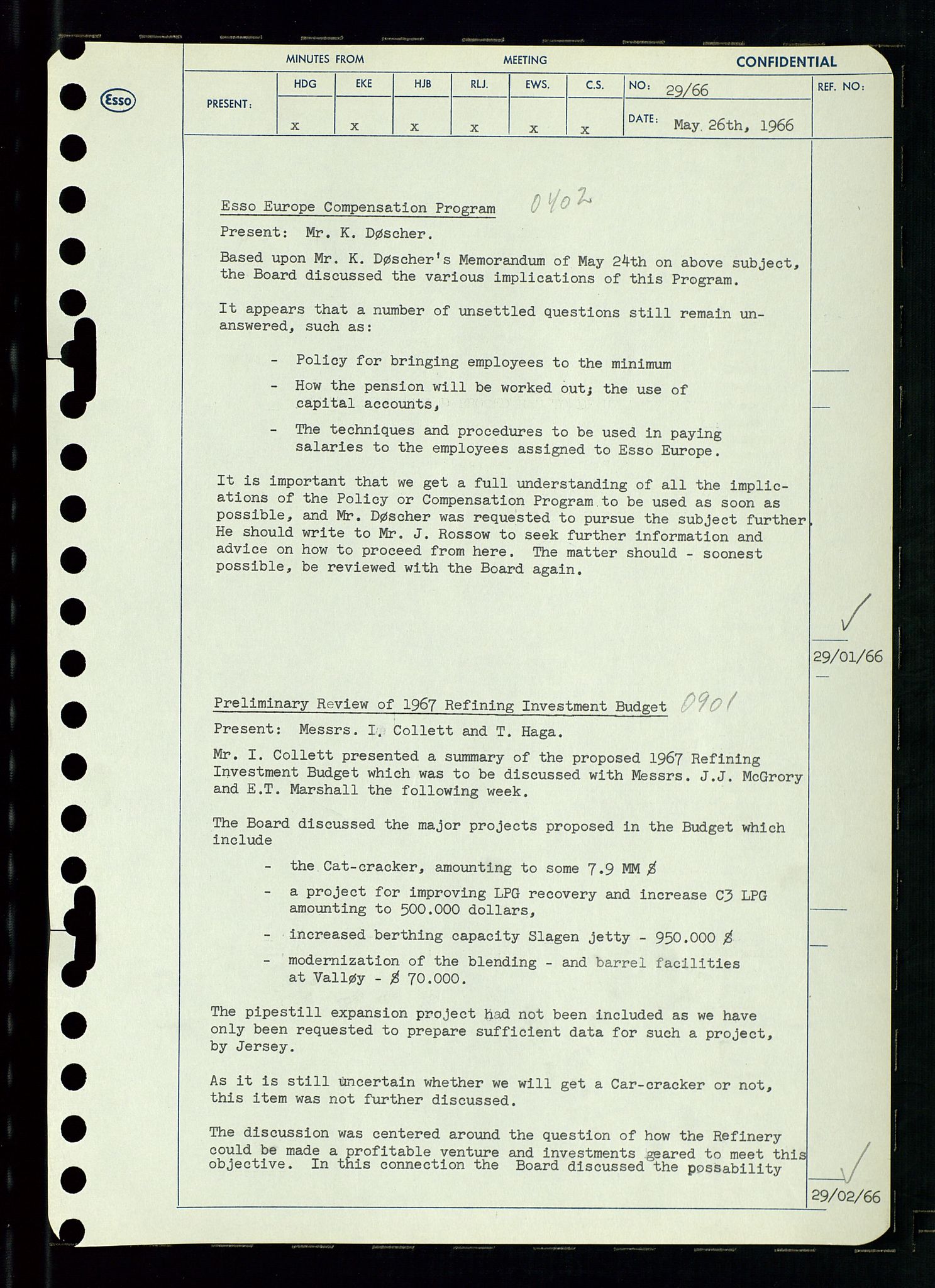 Pa 0982 - Esso Norge A/S, AV/SAST-A-100448/A/Aa/L0002/0002: Den administrerende direksjon Board minutes (styrereferater) / Den administrerende direksjon Board minutes (styrereferater), 1966, s. 64