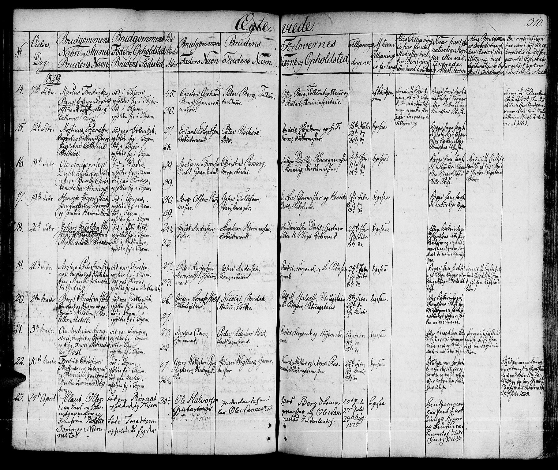 Ministerialprotokoller, klokkerbøker og fødselsregistre - Sør-Trøndelag, SAT/A-1456/601/L0045: Ministerialbok nr. 601A13, 1821-1831, s. 310