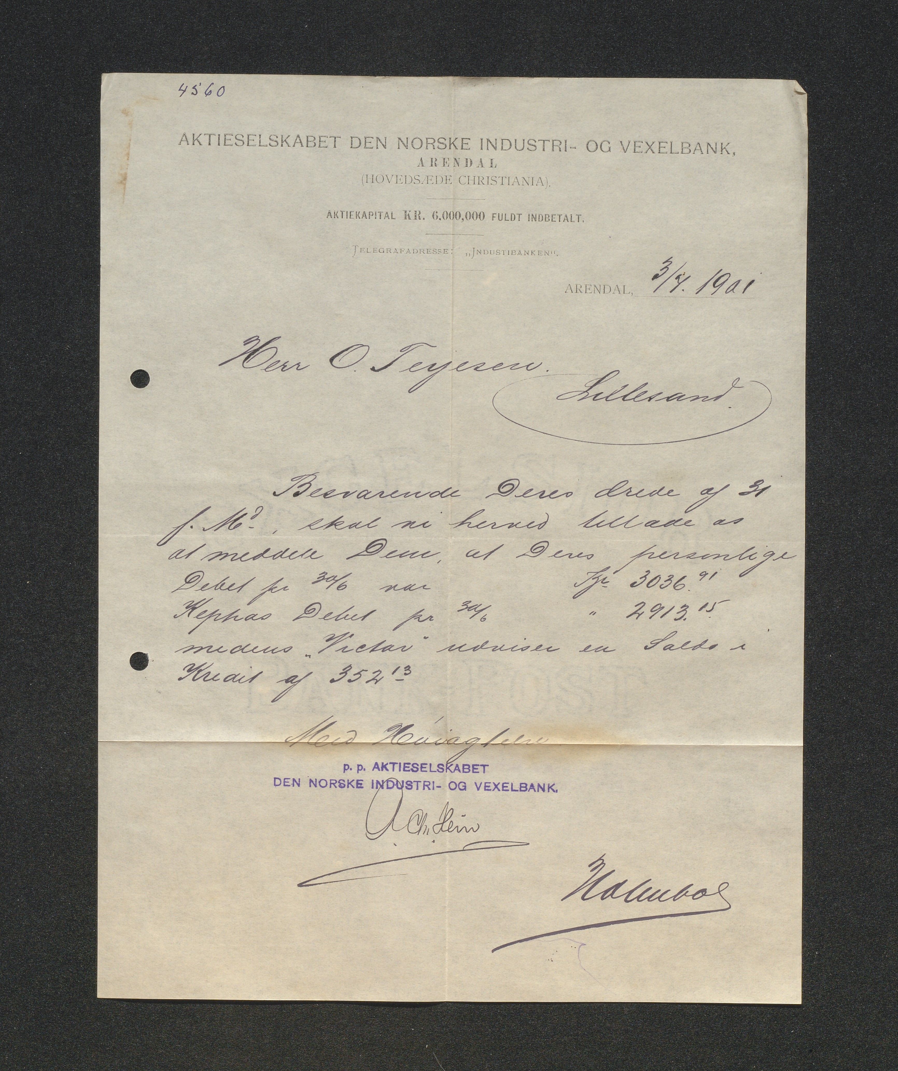 O. Terjesens rederi, AAKS/PA-2525/E/E01/L0009: Korrespondanse, 1901