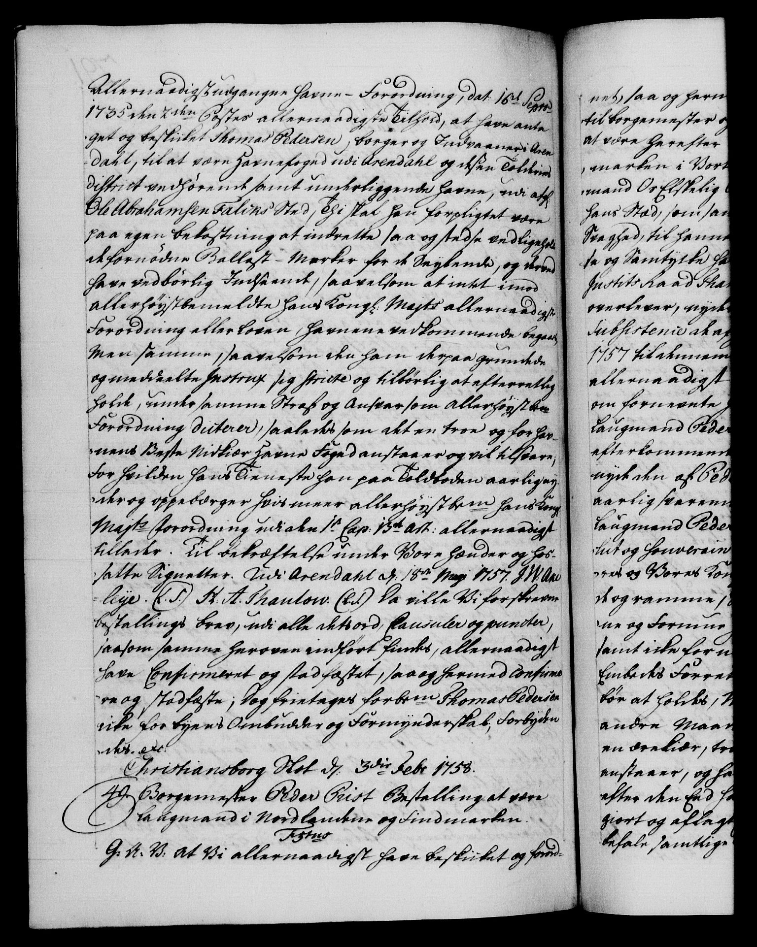 Danske Kanselli 1572-1799, RA/EA-3023/F/Fc/Fca/Fcaa/L0040: Norske registre, 1757-1759, s. 291b