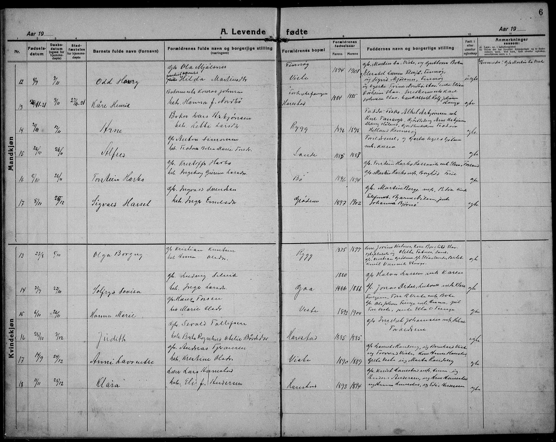 Hetland sokneprestkontor, AV/SAST-A-101826/30/30BB/L0012: Klokkerbok nr. B 12, 1922-1940, s. 6