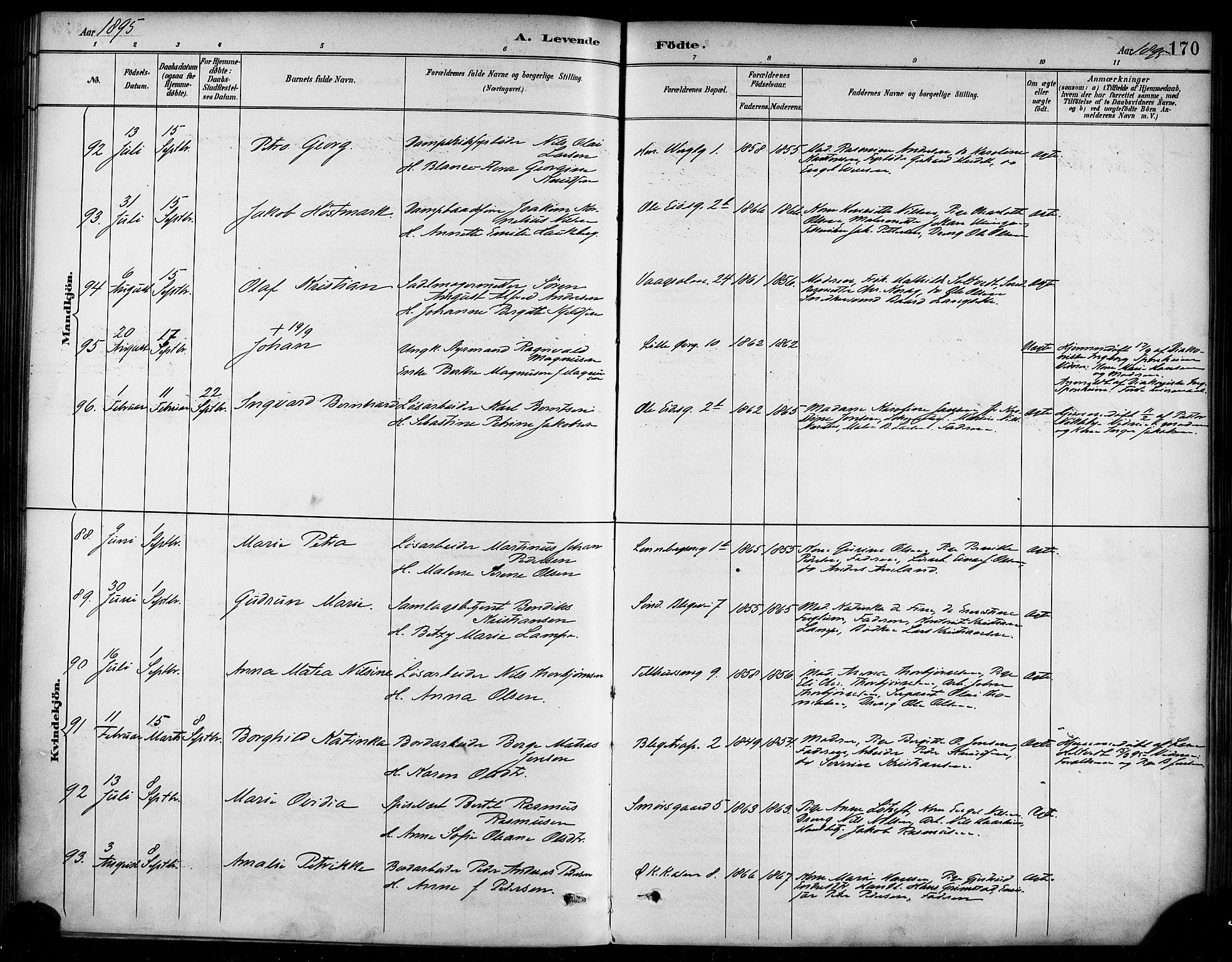Korskirken sokneprestembete, AV/SAB-A-76101/H/Haa/L0022: Ministerialbok nr. B 8, 1889-1899, s. 170
